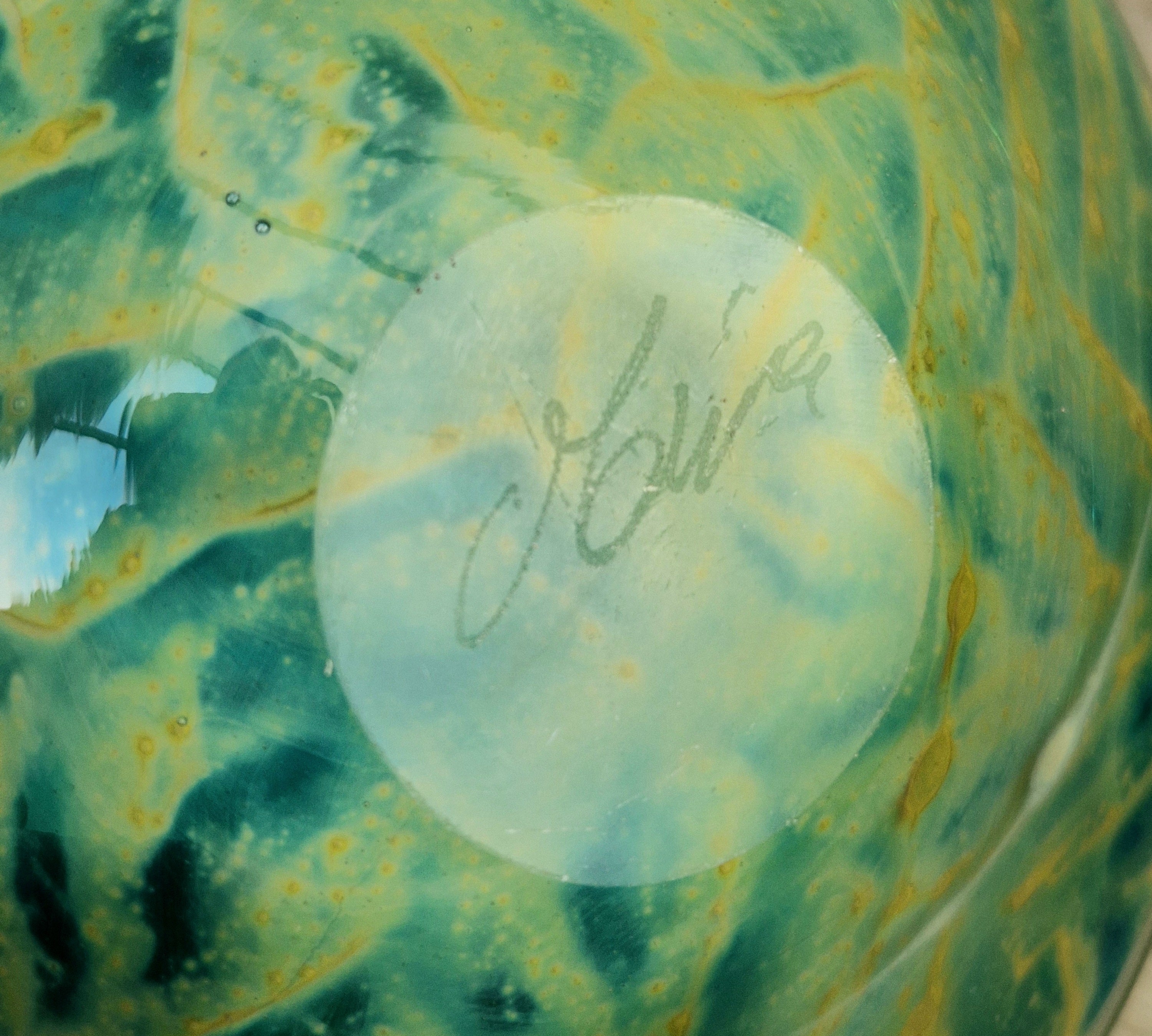 Mdina Glass Green Whirlpool Bowl Vintage 1970s Michael Harris Art Glass Malta