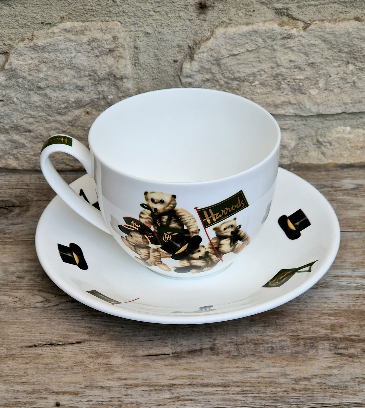 Vintage Harrods Knightsbridge London Bear Bone China Extra Large Breakfast Cup & Saucer 1 Pint