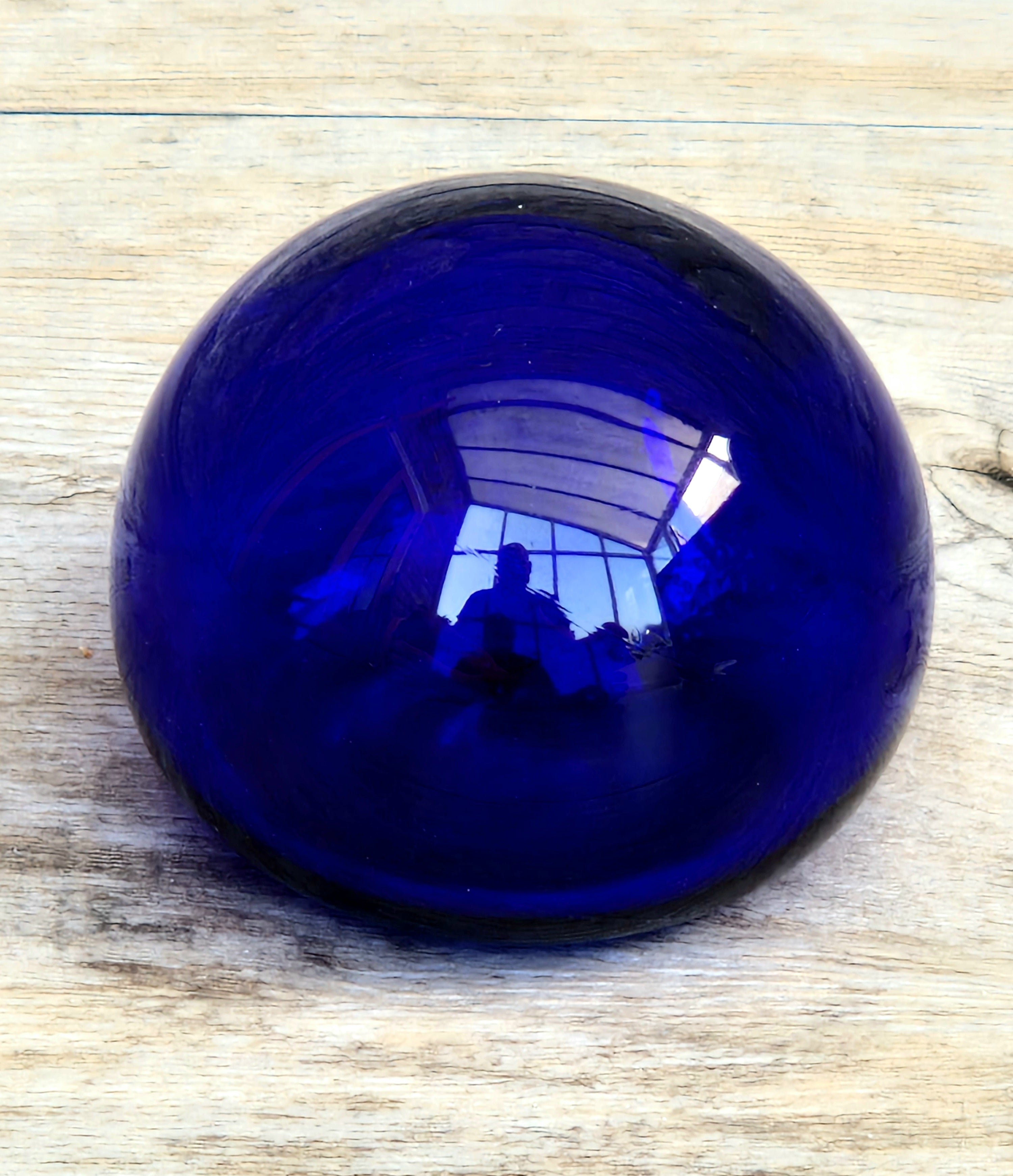 Signed Bristol Blue Glass Hollow Friendship Ball 6.5cm Handmade Vintage British Studio Art Orb