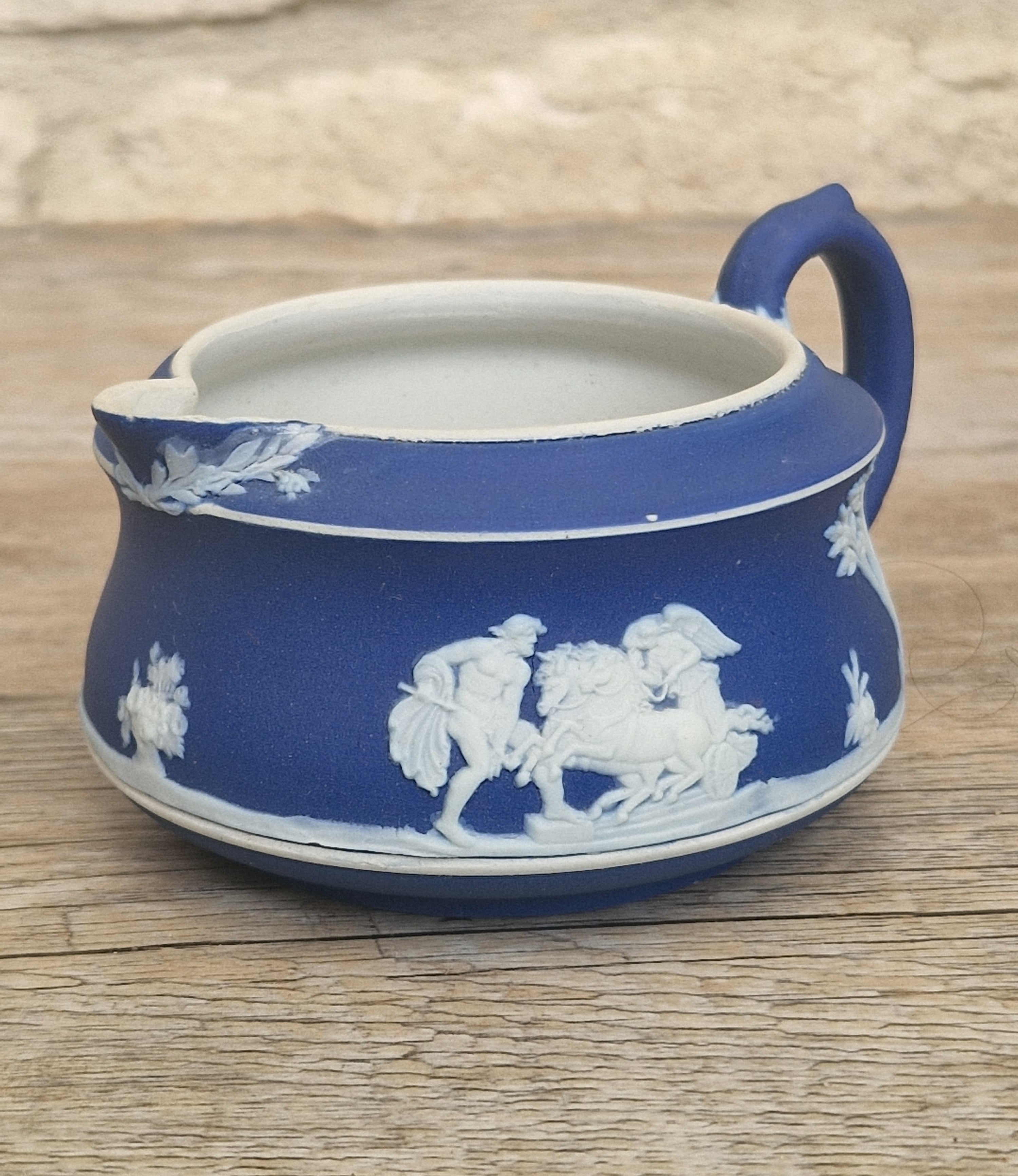 19th Century Wedgwood Jasperware Creamer Dark Blue Dipped Body with Neoclassical Cameos
