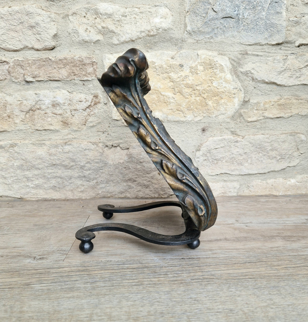 Antique Cast Bronze & Wrought Iron Acanthus Leaf Rococo Book Rest Stand
