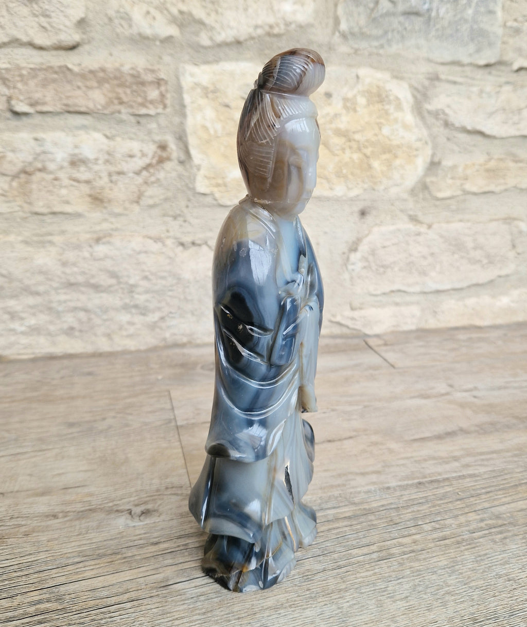 Antique Carved Chinese Agate Figure Kuan Yin Bodhisattva of Compassion *Repair