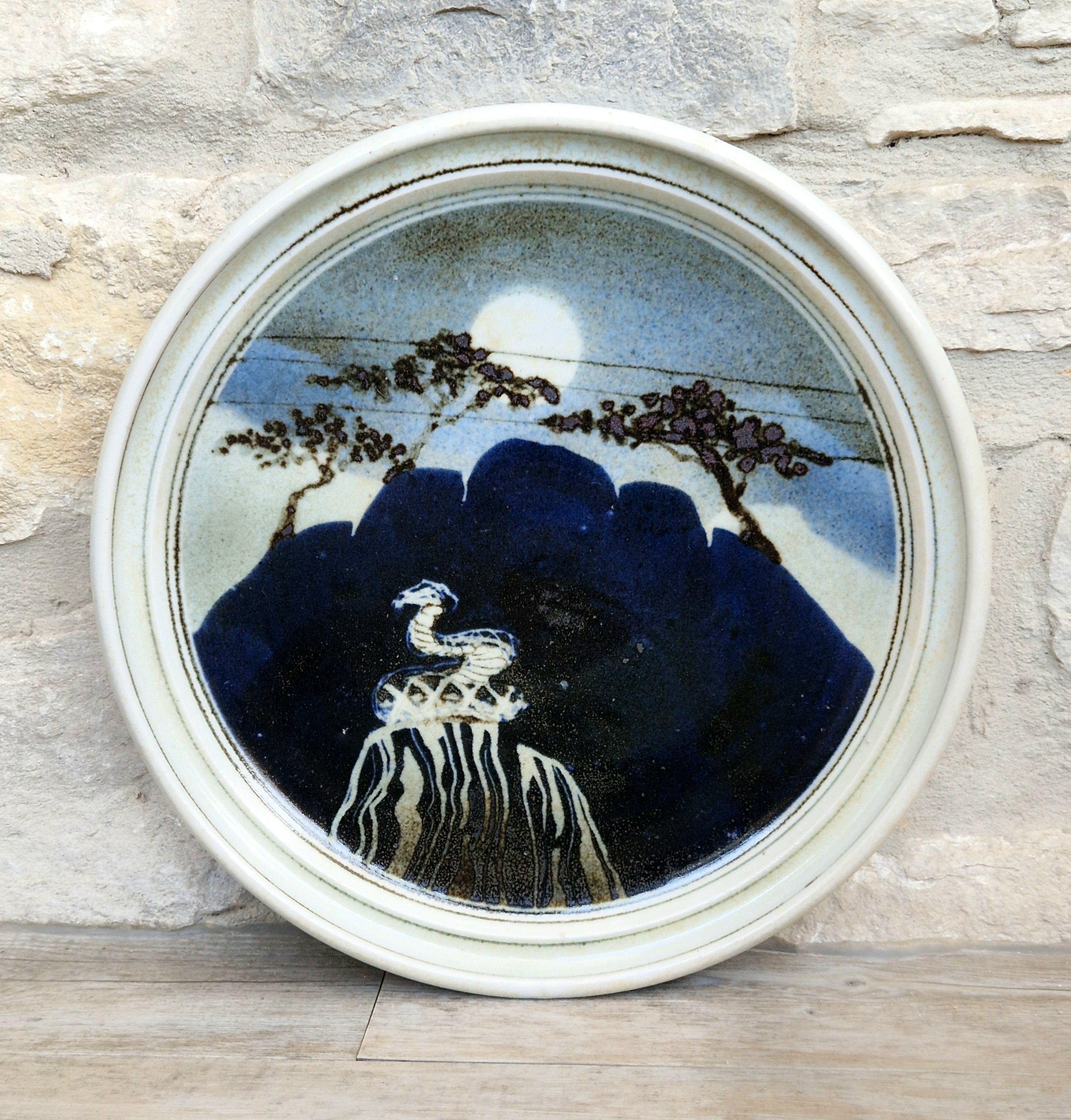 Ian Pirie Studio Pottery Diptych Wall Plaques Night & Day Vintage Scottish Ceramic Landscape Chargers