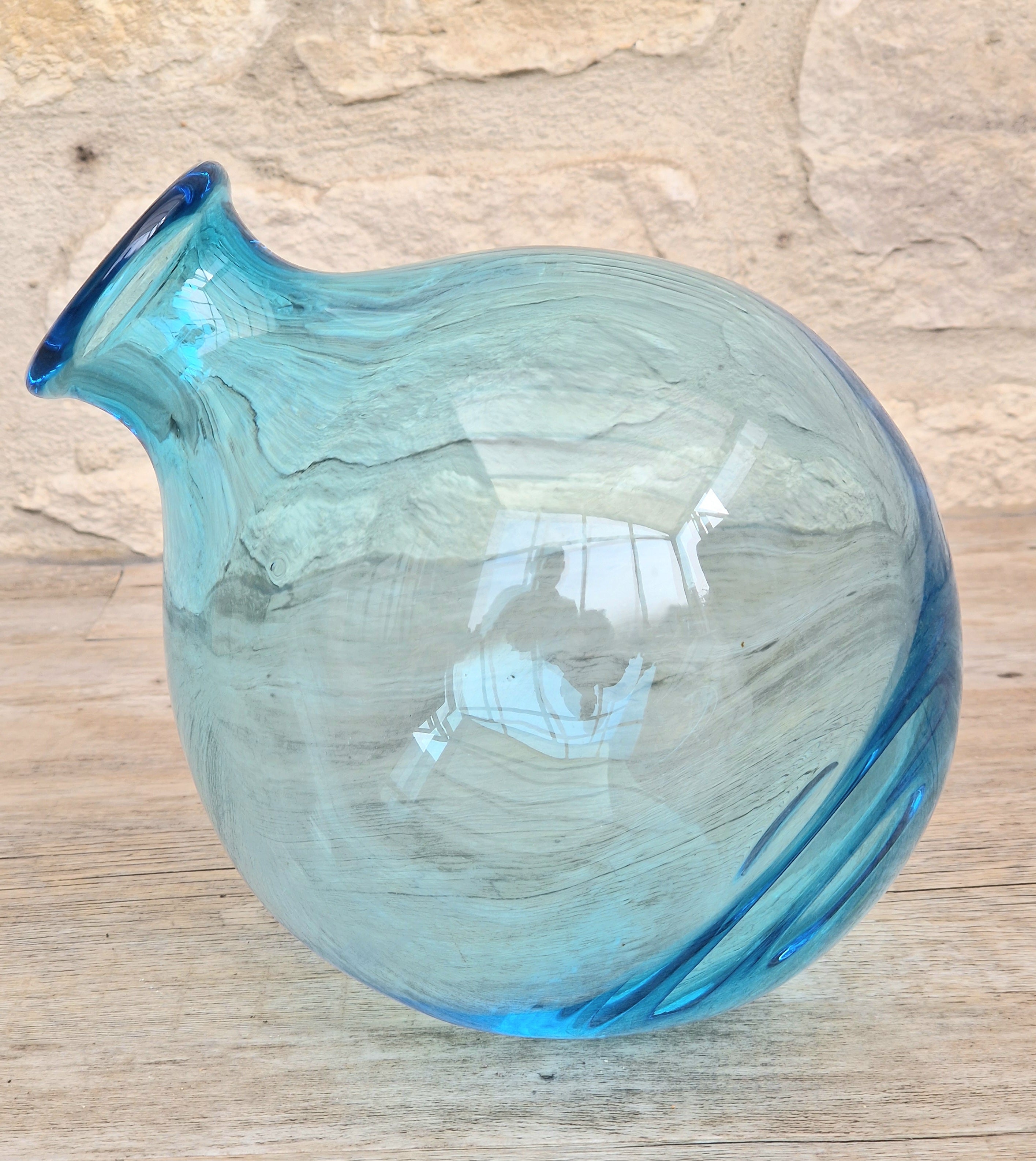 Mid-Century Kingfisher Blue Dartington Glass Mould Blown Globe Vase 17cm Rare