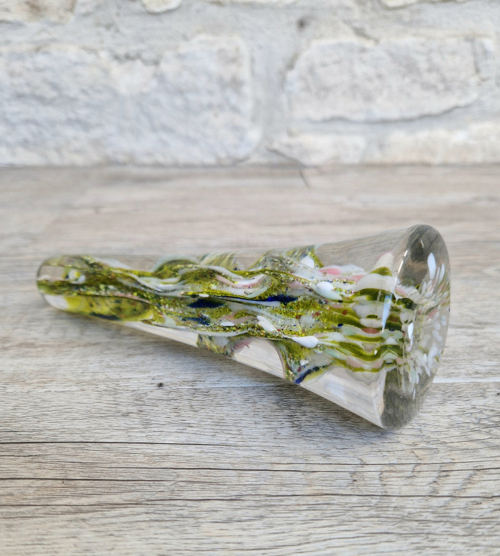 Devil's Fire Tower Green Art Glass Obelisk Paperweight 18.4cm 19th Century