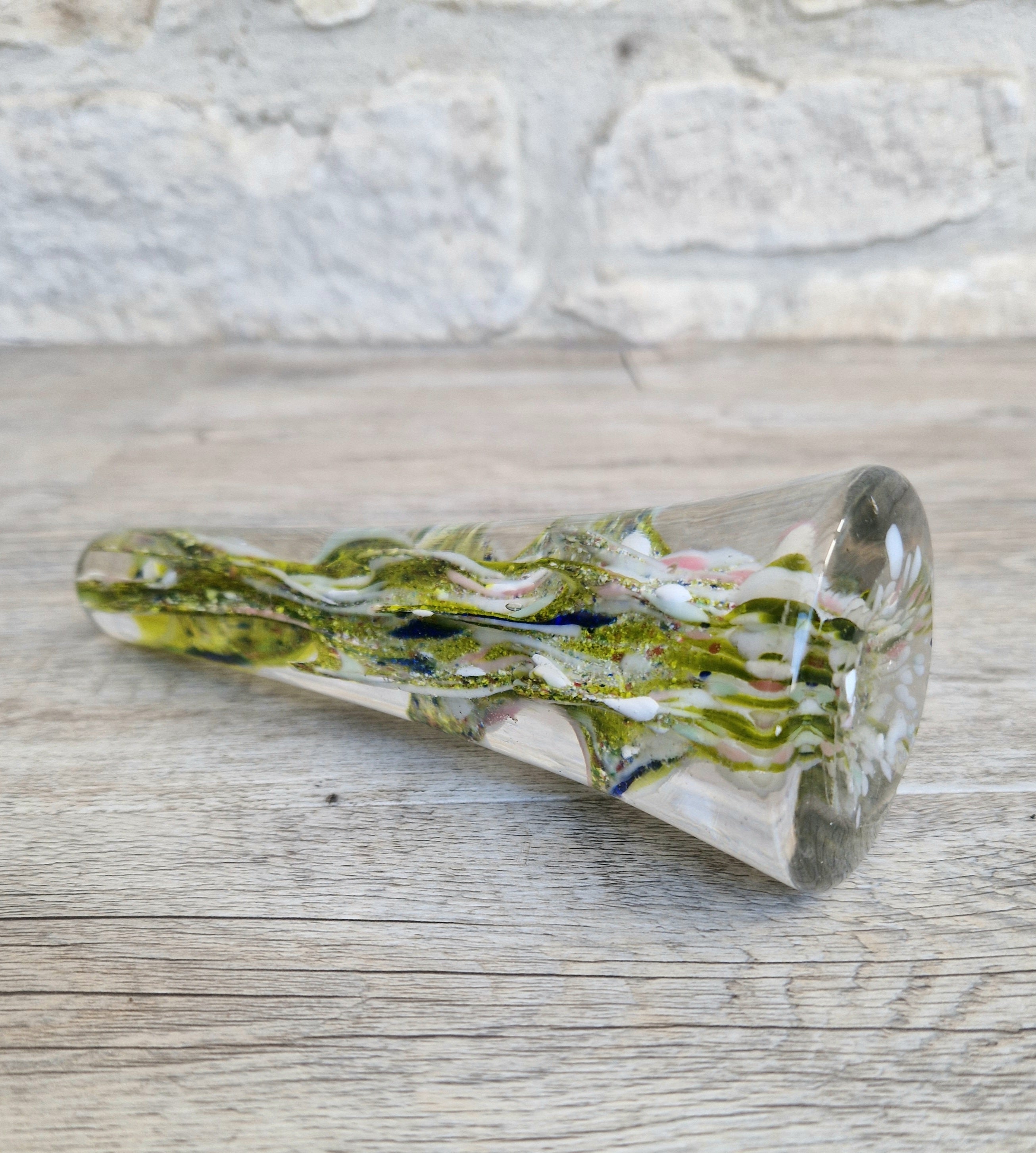 Devil's Fire Tower Green Art Glass Obelisk Paperweight 18.4cm 19th Century