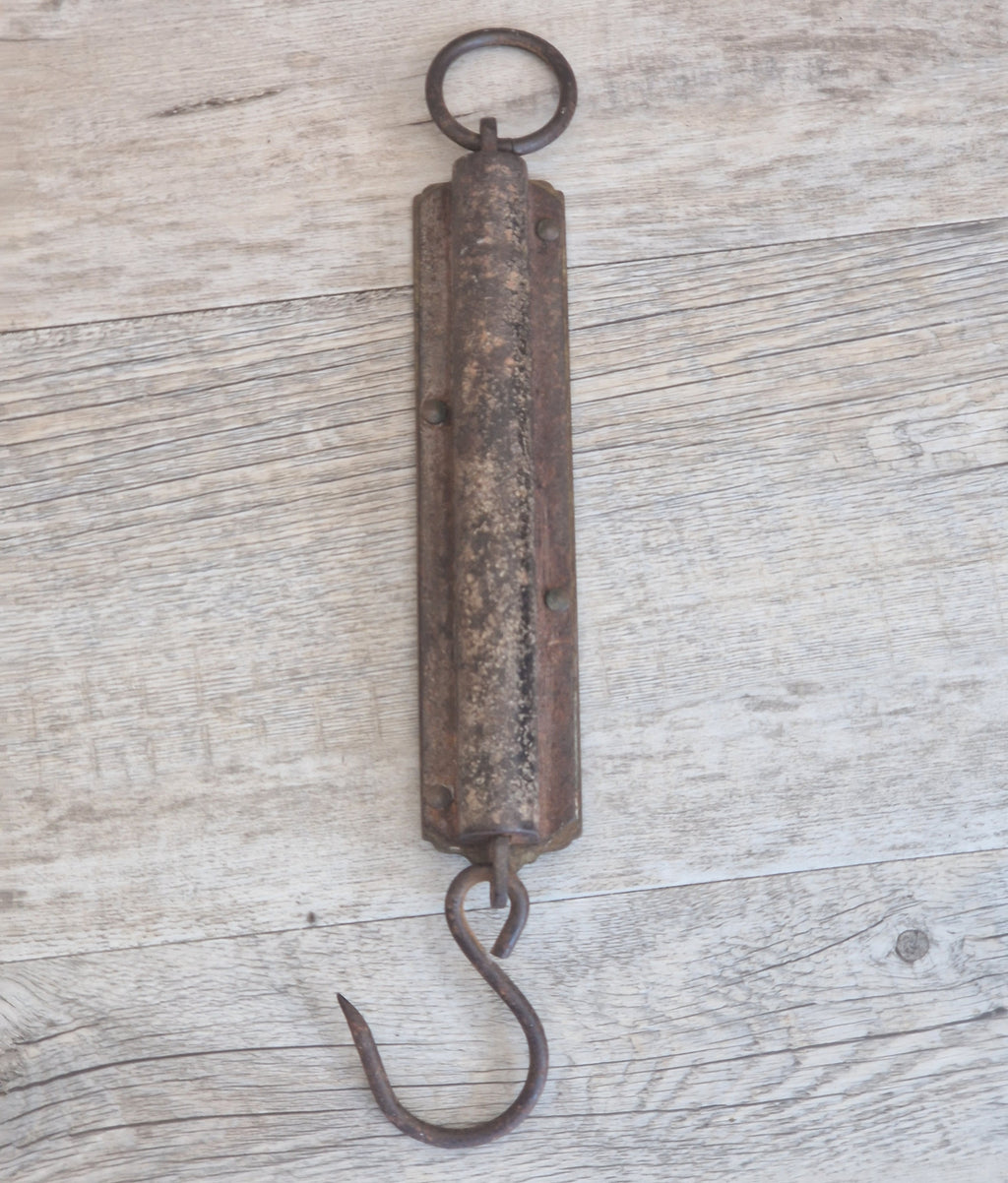 Antique Salter Improved Brass Spring Balance Scale Hanging Pocket Scales 32.5cm Working