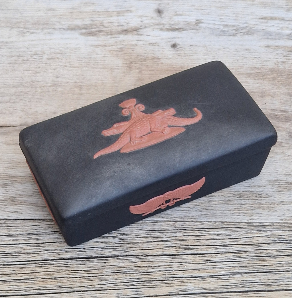 Wedgwood Black Jasperware Terracotta Egyptian Crocodiles Trinket Box