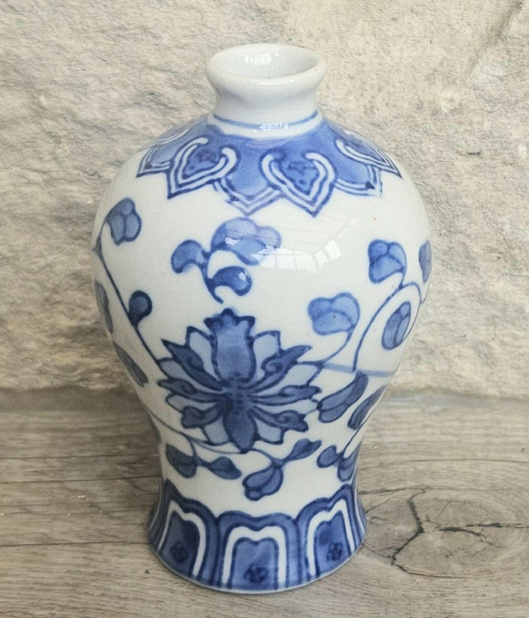 Vintage Oriental Miniature Vase Blue and White Chinese Porcelain Hand Painted 8.5cm