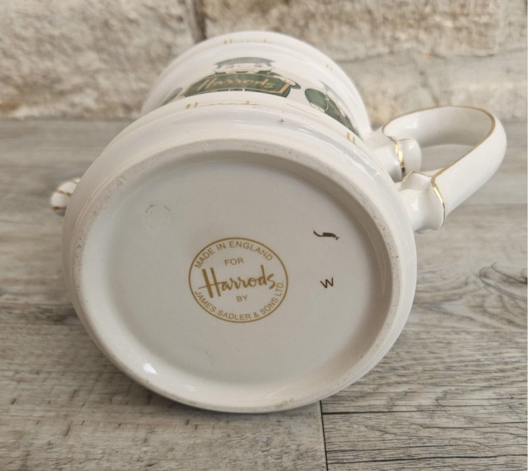 Vintage Harrods Teapot Green & Gold Doormen Motif, James Sadler England Harrods Logo