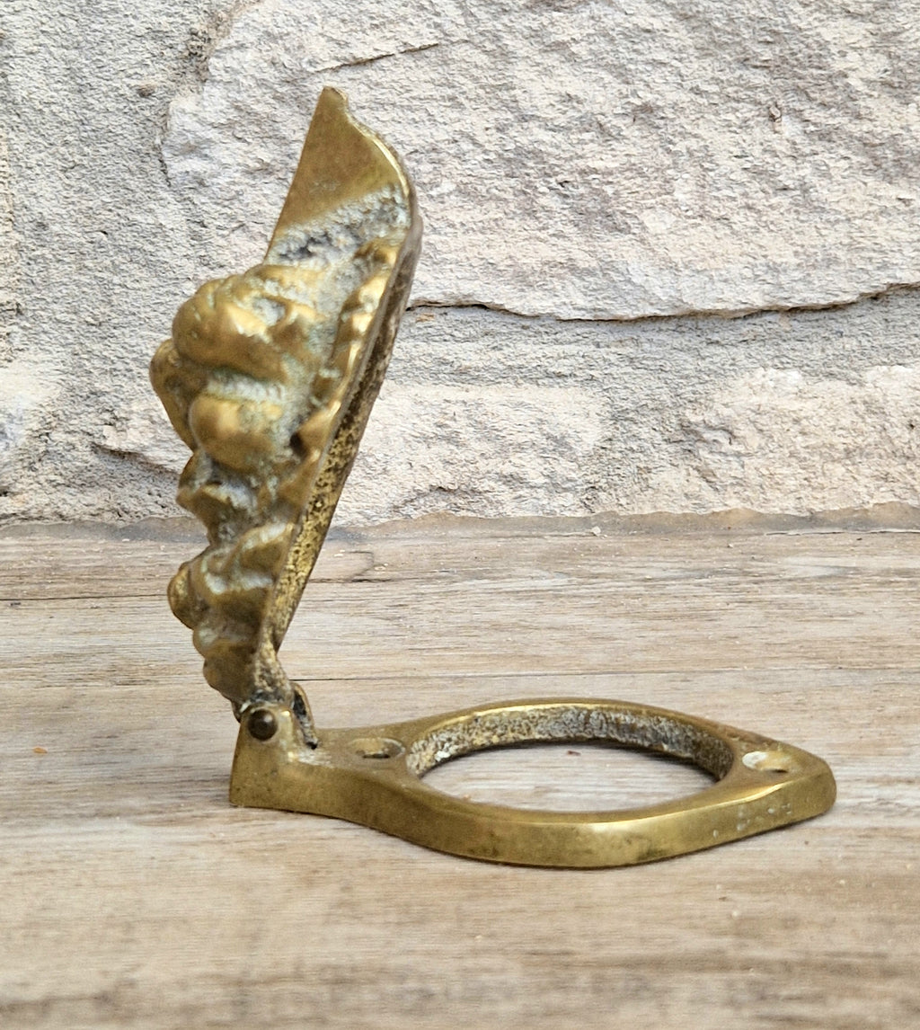 Heavy Cast Brass Small Lion Head Mask Classical Door Knocker 10cm Vintage Decor