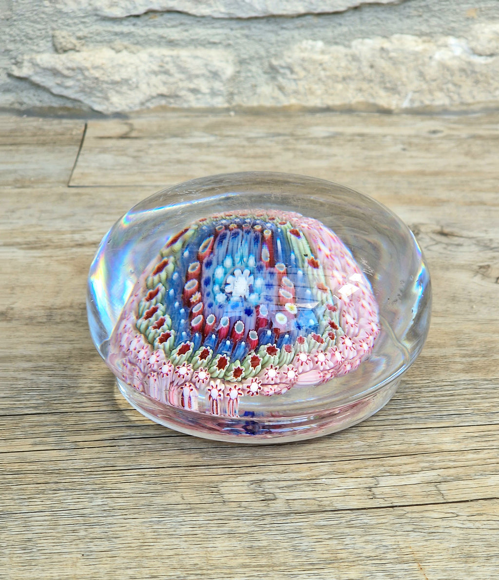 Old English Richardsons Magnum Concentric Millifiore Canes Footed Glass Paperweight