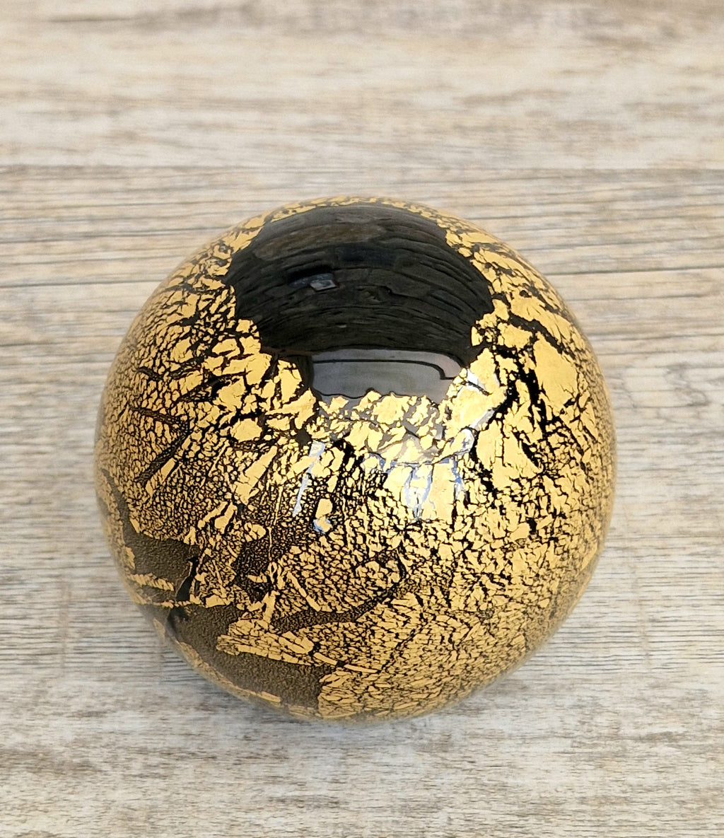 Isle of Wight Art Glass Black Azurene Ball Paperweight Michael Harris 1970s England