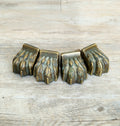 Rare 1800-1850 Heavy Sand-Cast Brass Lion Paw Feet, Set of 4 Antique Claw Foot Leg Caps for Pedestal Table etc Restoration