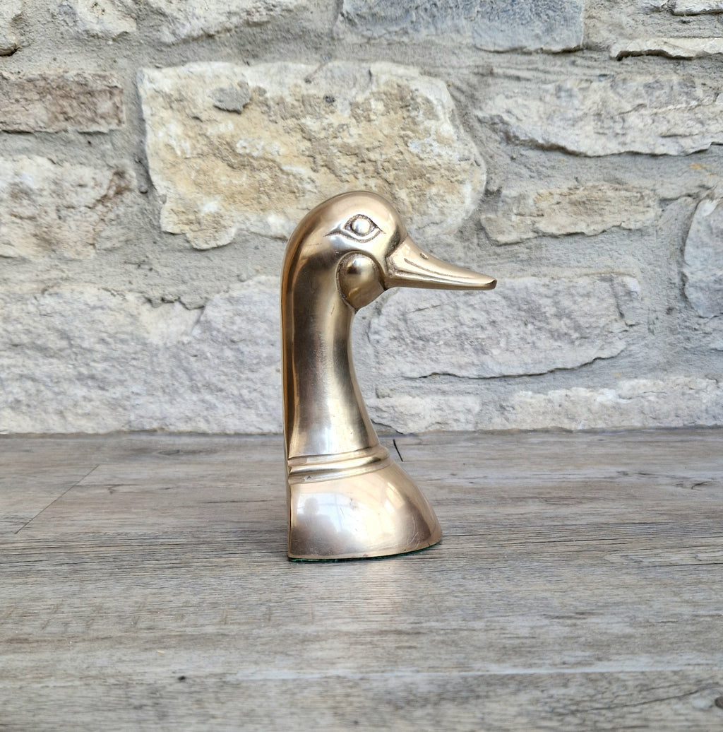 1950s Brass Duck Head Figurine Single Brass Duck Bookend Ornament