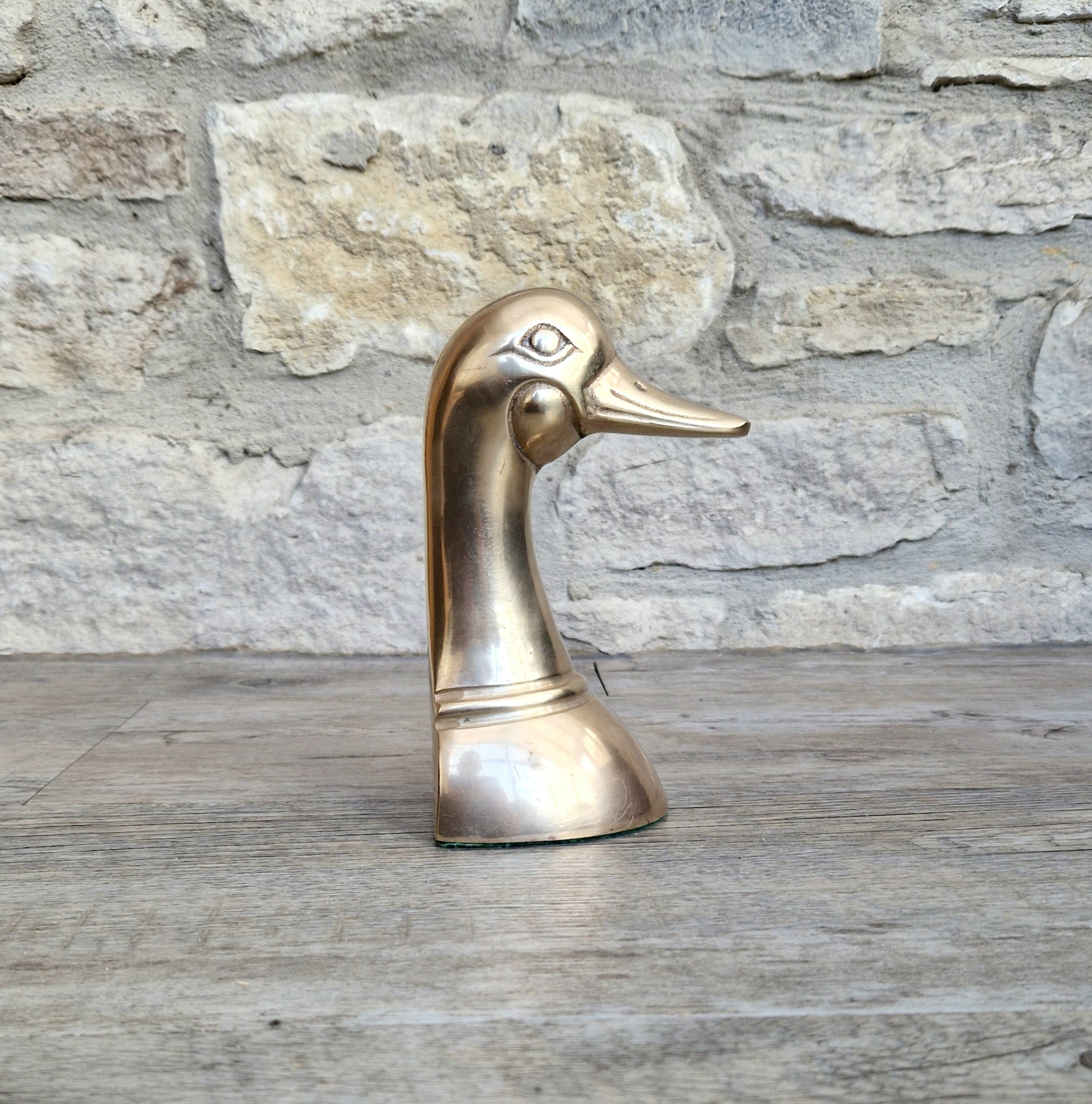 1950s Brass Duck Head Figurine Single Brass Duck Bookend Ornament