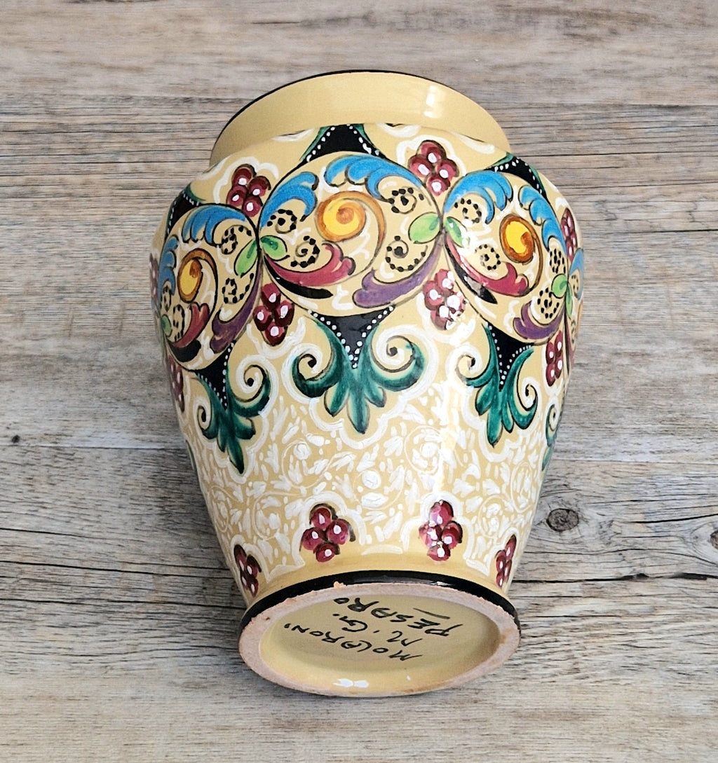 Vintage Molaroni Pesaro Italian Majolica 15cm Grotesque Baluster Vase