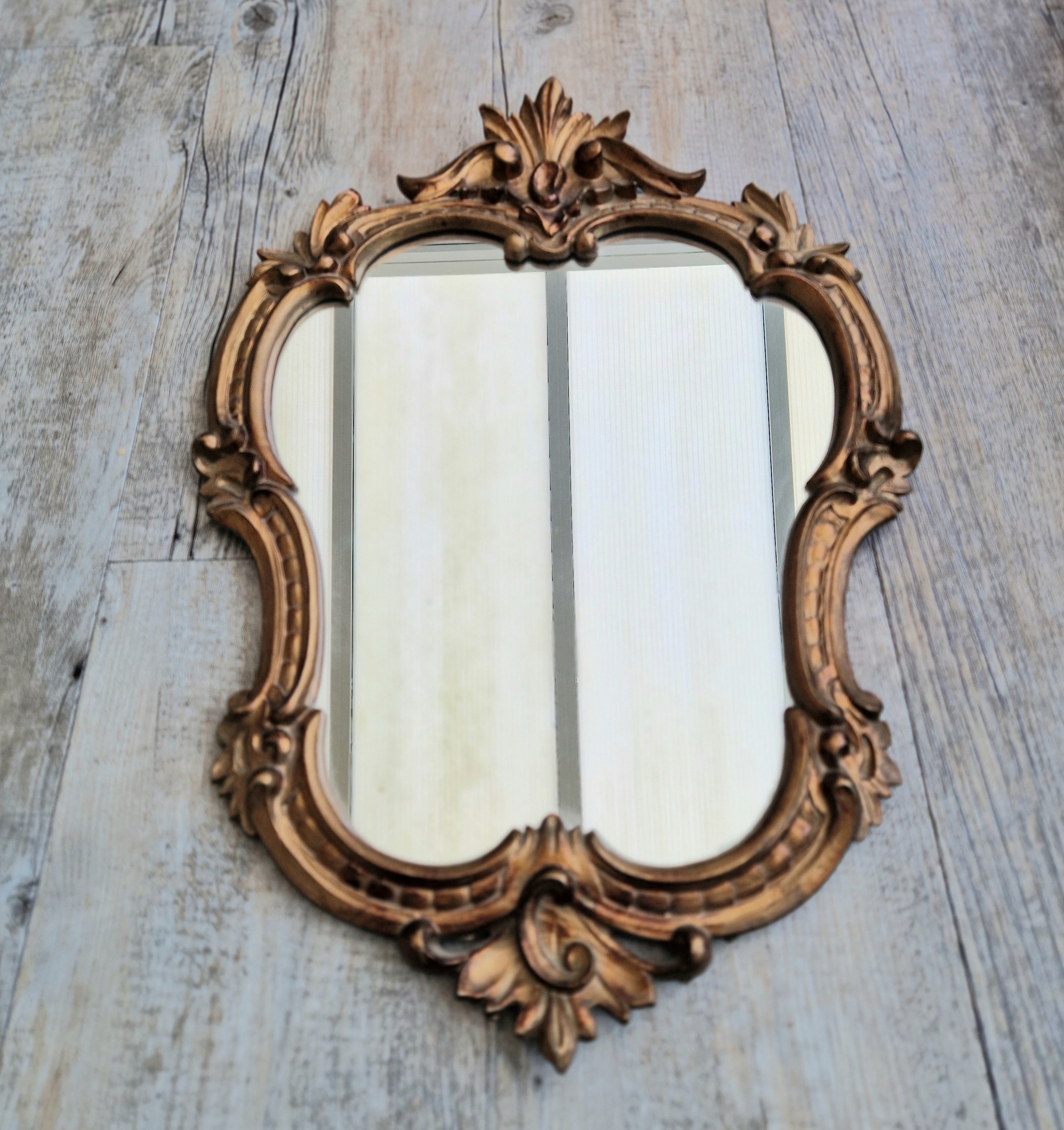 Vintage Italian Ornate Rococo Style Gilded Gold Wall Mirror 51cm x 35cm Stamped Italy