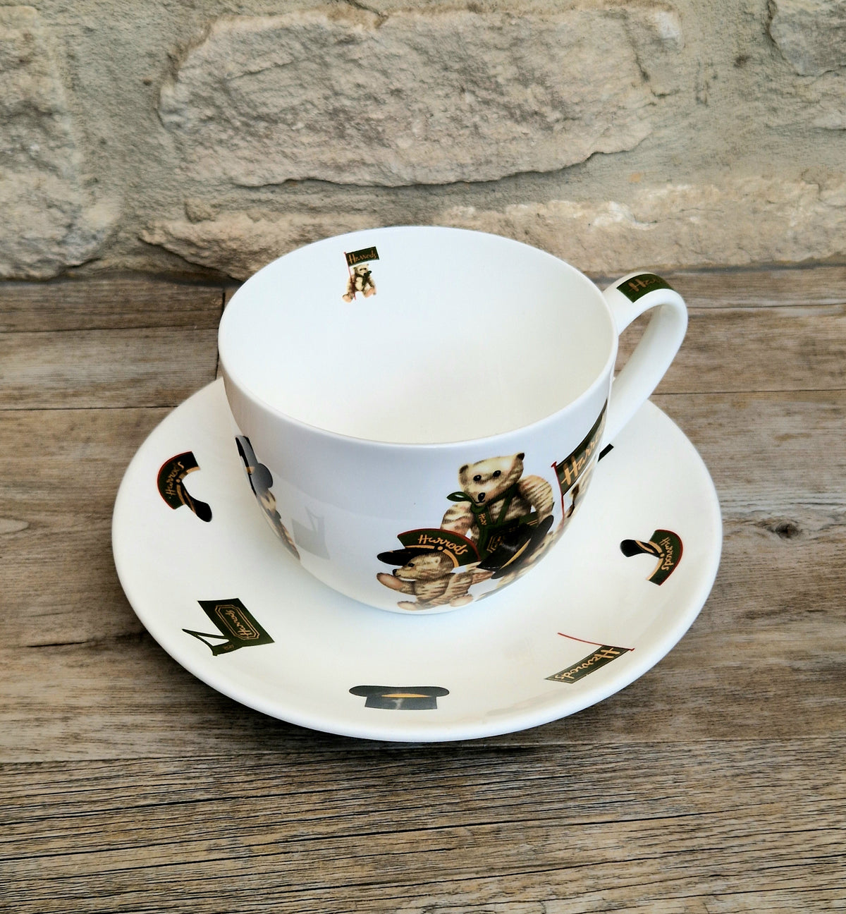 Vintage Harrods Knightsbridge London Bear Bone China Extra Large Breakfast Cup & Saucer 1 Pint