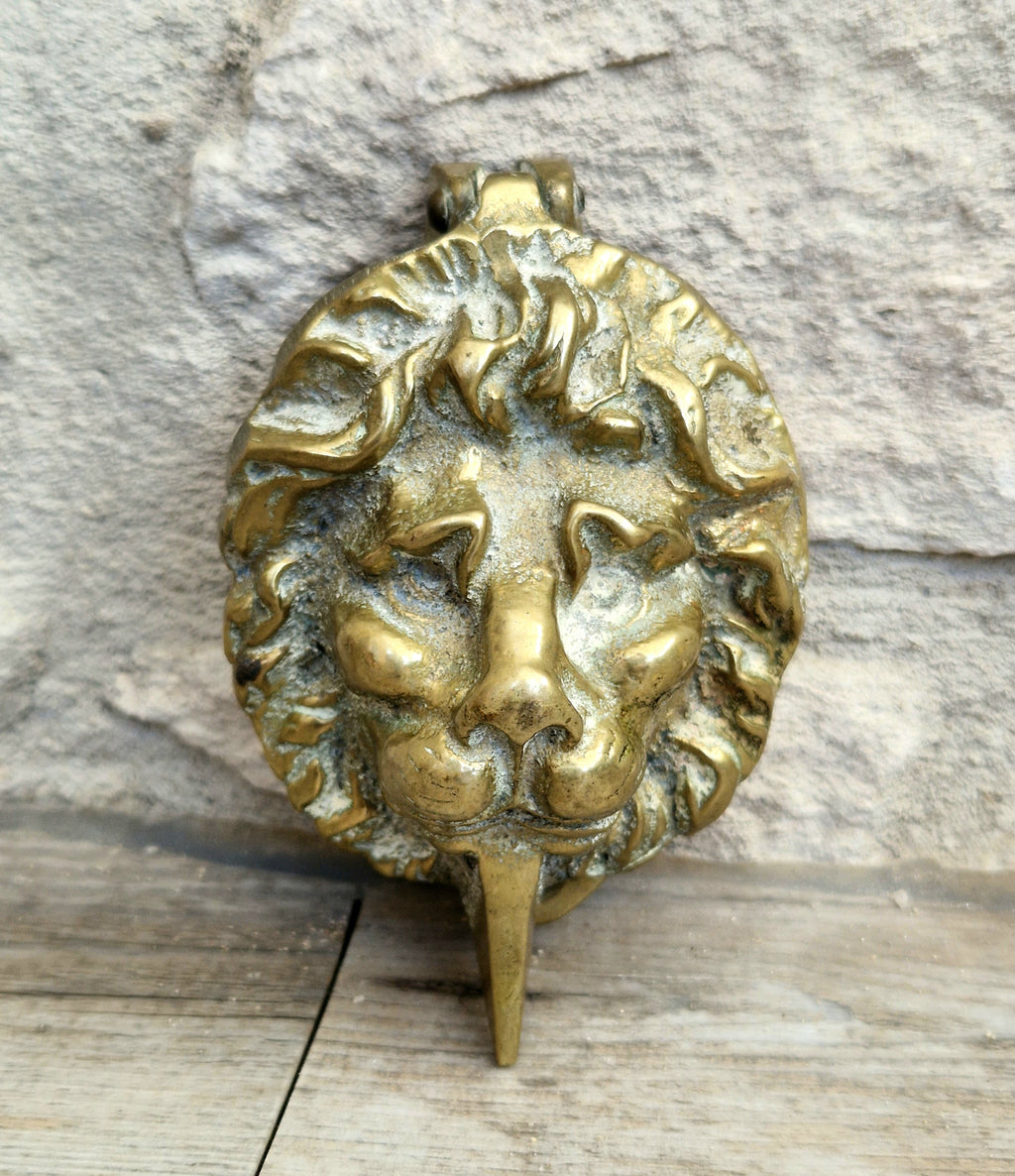Heavy Cast Brass Small Lion Head Mask Classical Door Knocker 10cm Vintage Decor