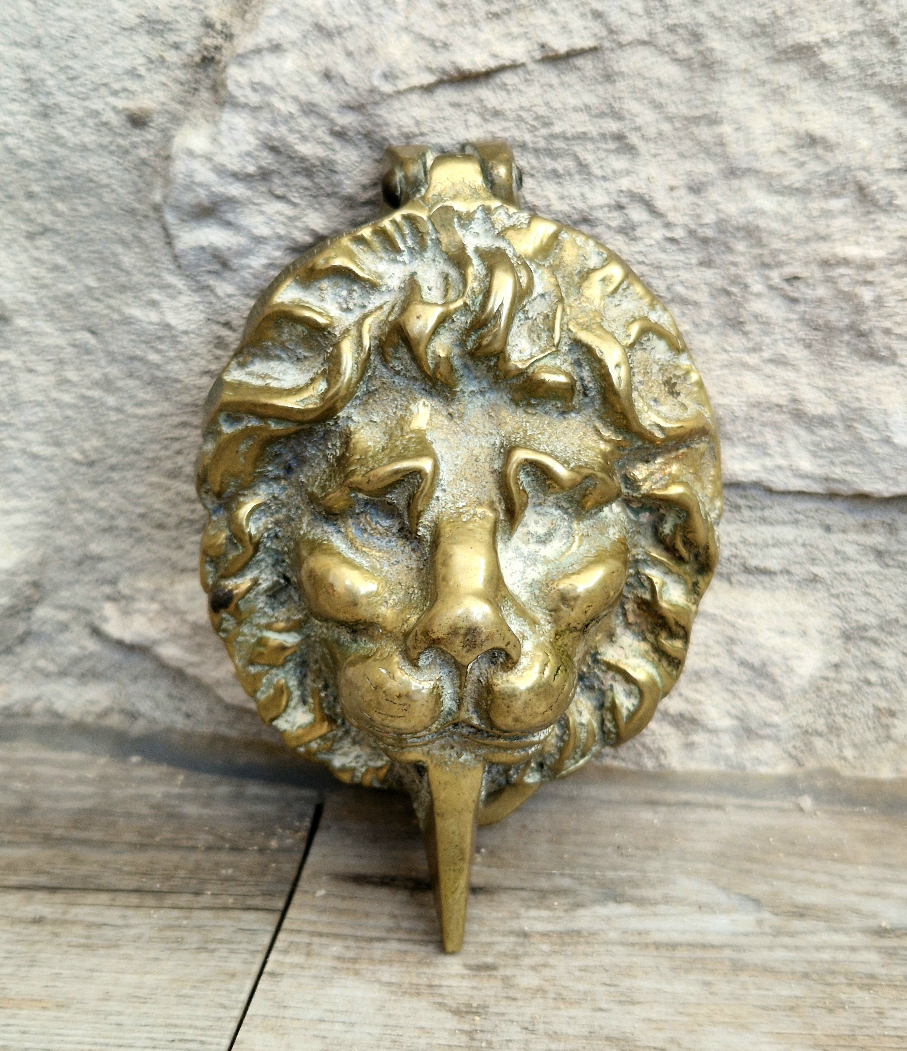 Heavy Cast Brass Small Lion Head Mask Classical Door Knocker 10cm Vintage Decor
