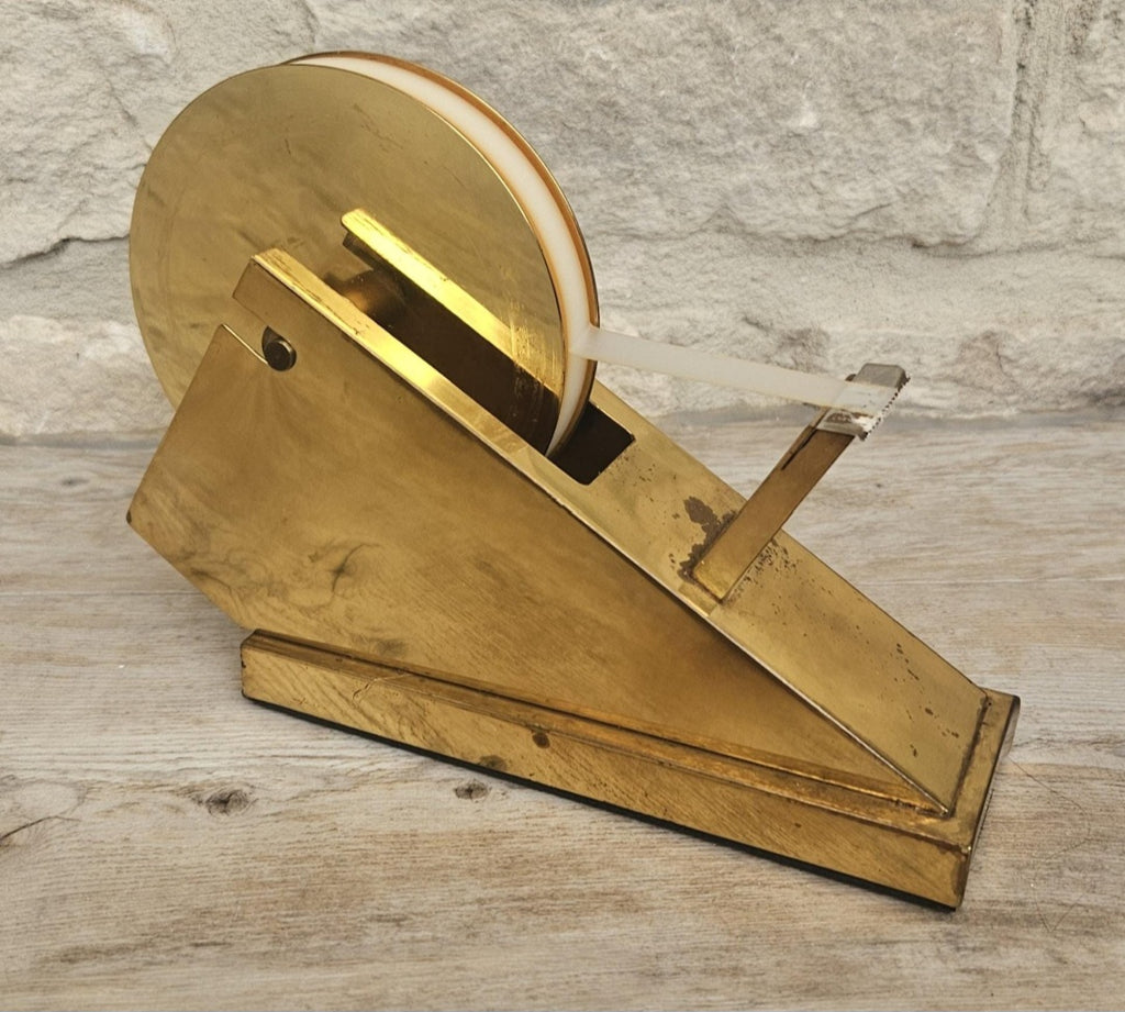 Vintage Postmodern Sculptural Brass Tape Dispenser TARNISHED Desktop Office Supply Art Collectible