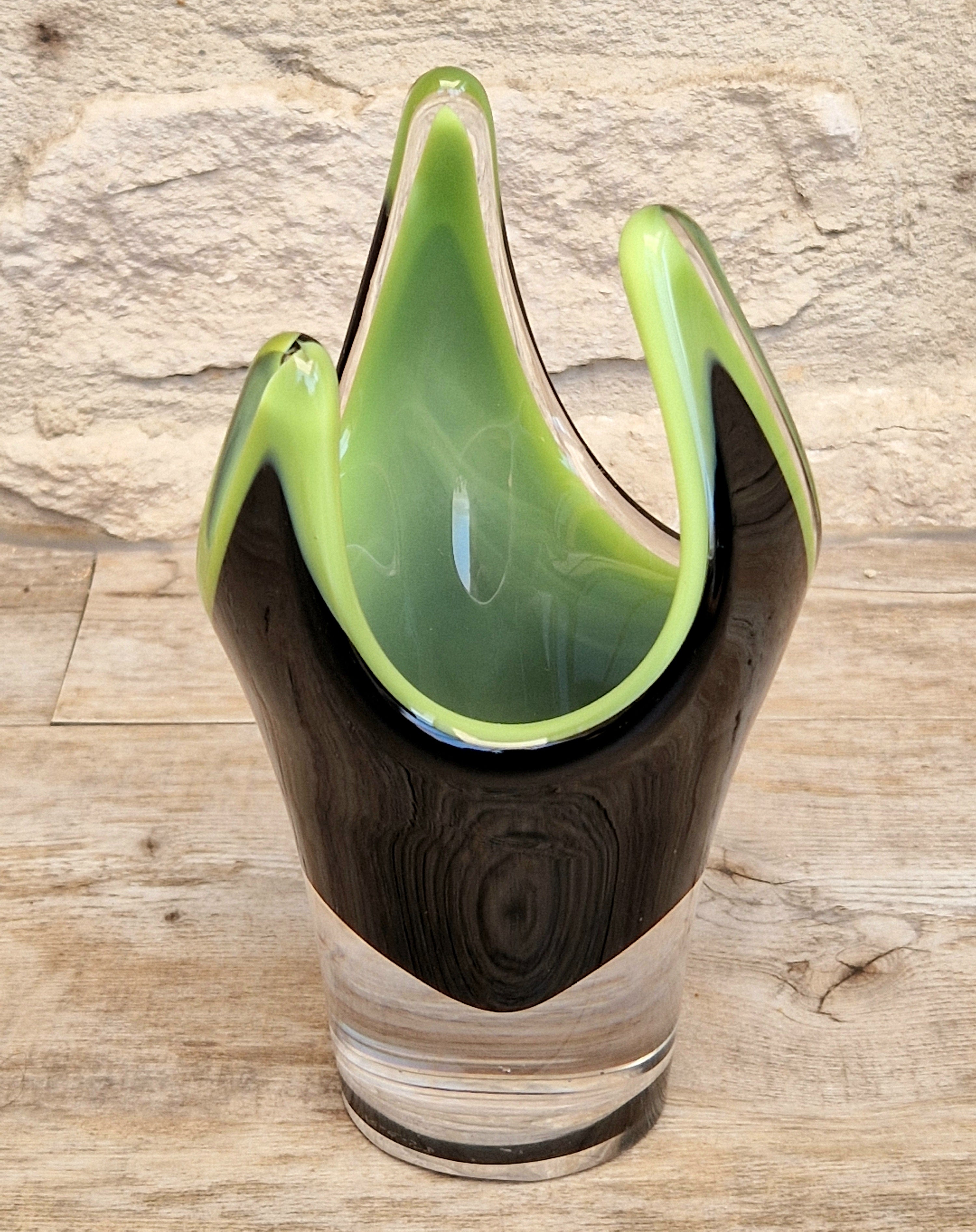 Reijmyre Harlequin Vase Black & Green Signed Paul Kedelv Art Glass, 1958