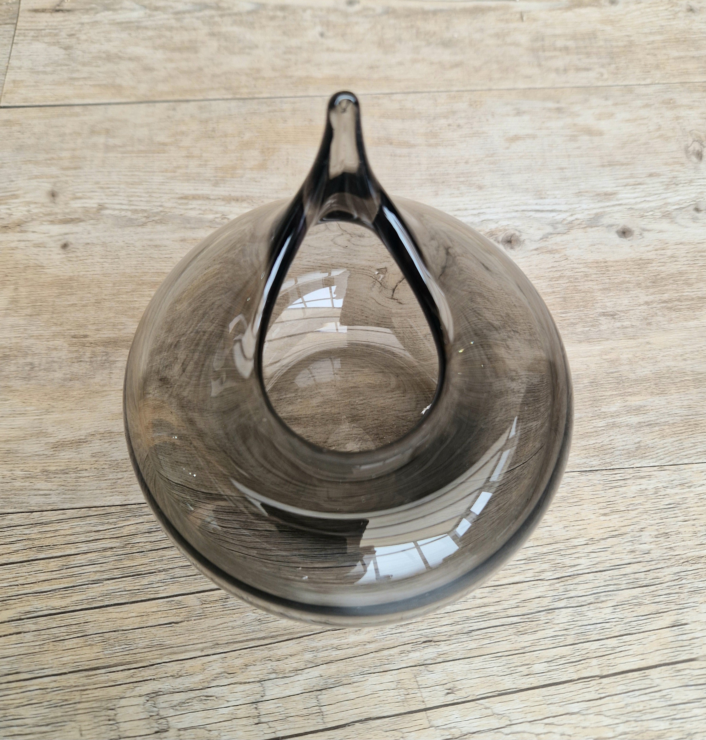 Mid Century Smoke Art Glass Space-age Round Beaked Vase