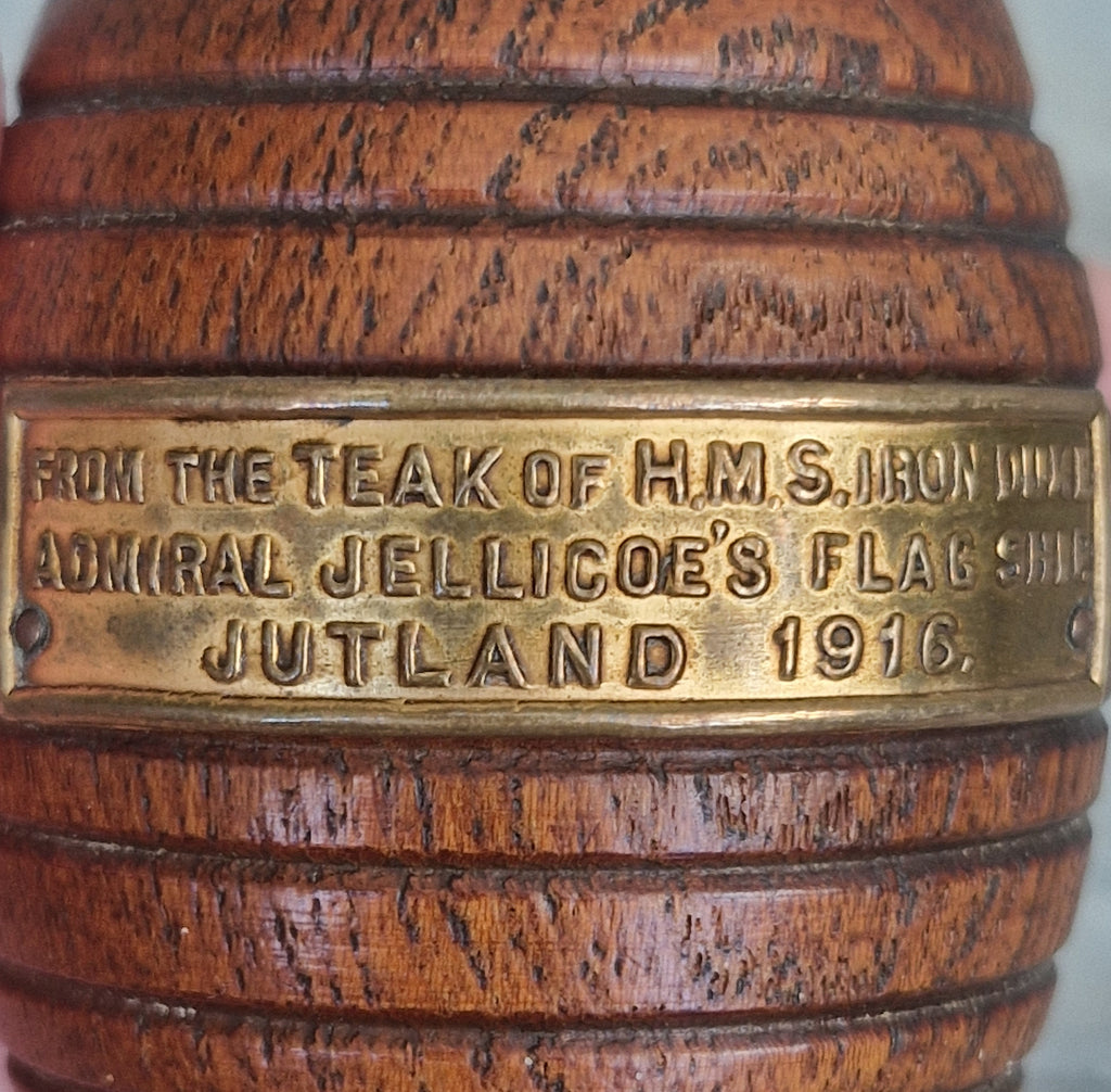 HMS Iron Duke Teak Barrel WWI Battle of Jutland Maritime Relic Admiral Jellicoe Flagship Souvenir Treen Match Holder Vesta