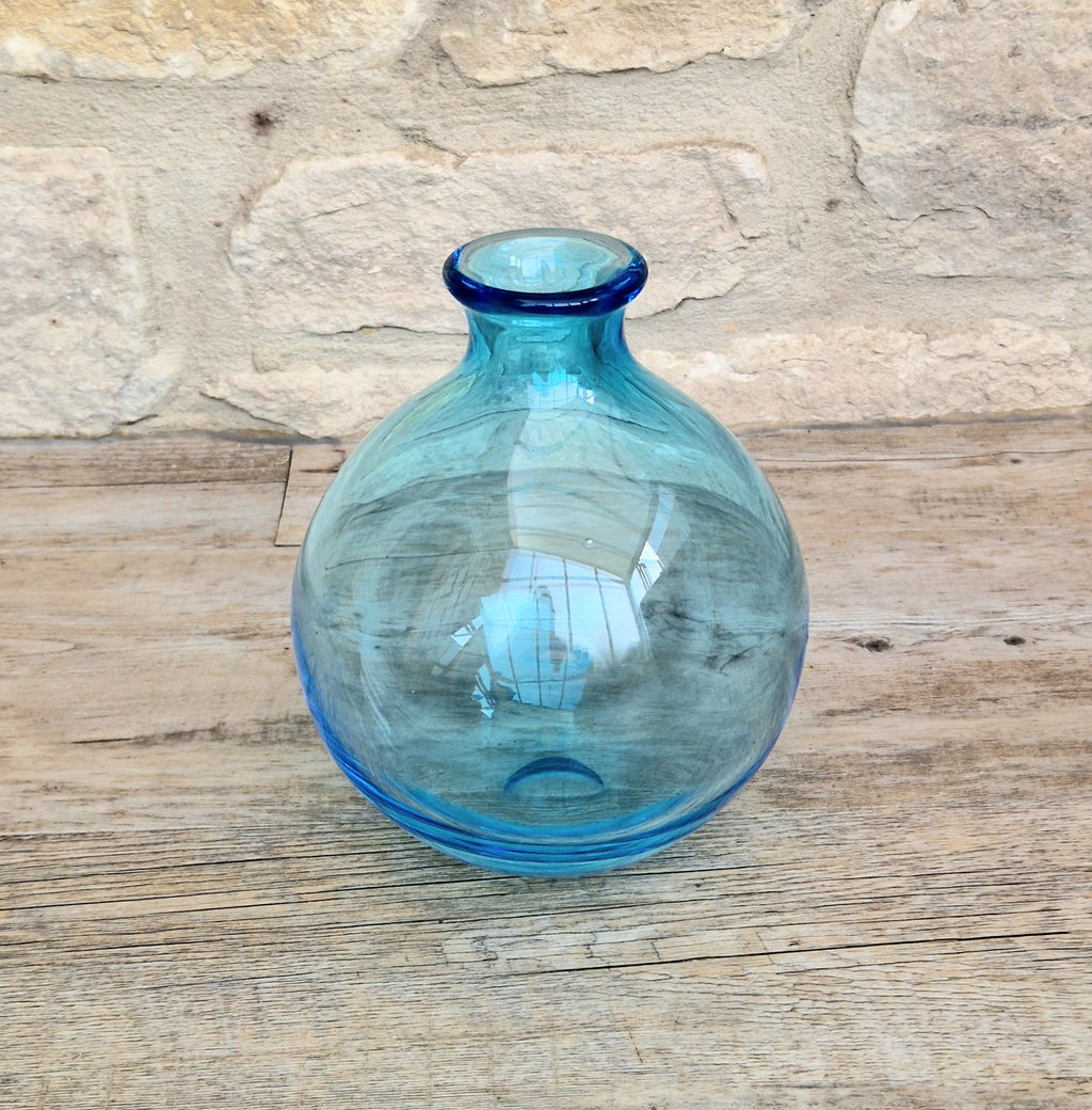 Mid-Century Kingfisher Blue Dartington Glass Mould Blown Globe Vase 17cm Rare