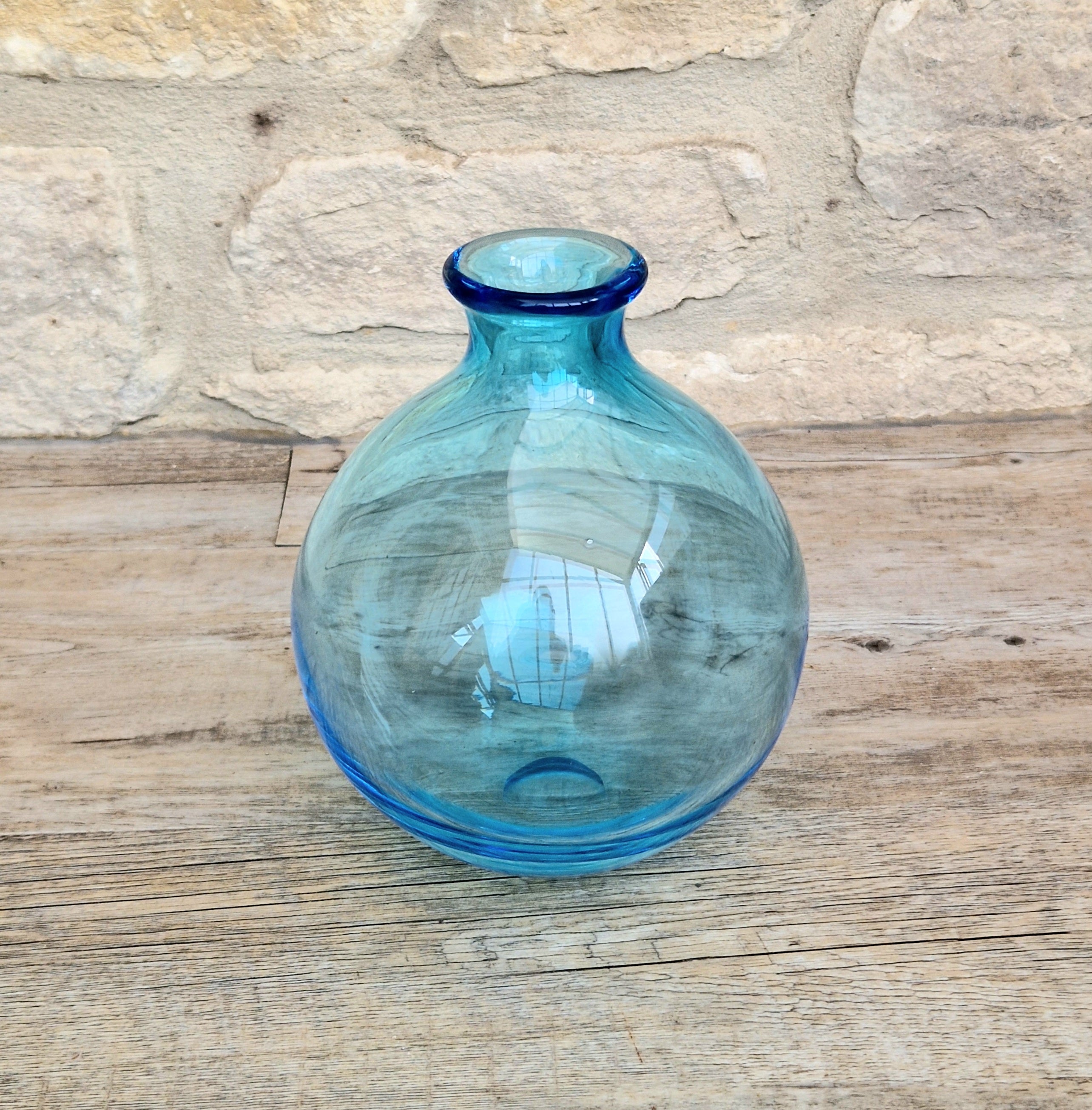 Mid-Century Kingfisher Blue Dartington Glass Mould Blown Globe Vase 17cm Rare