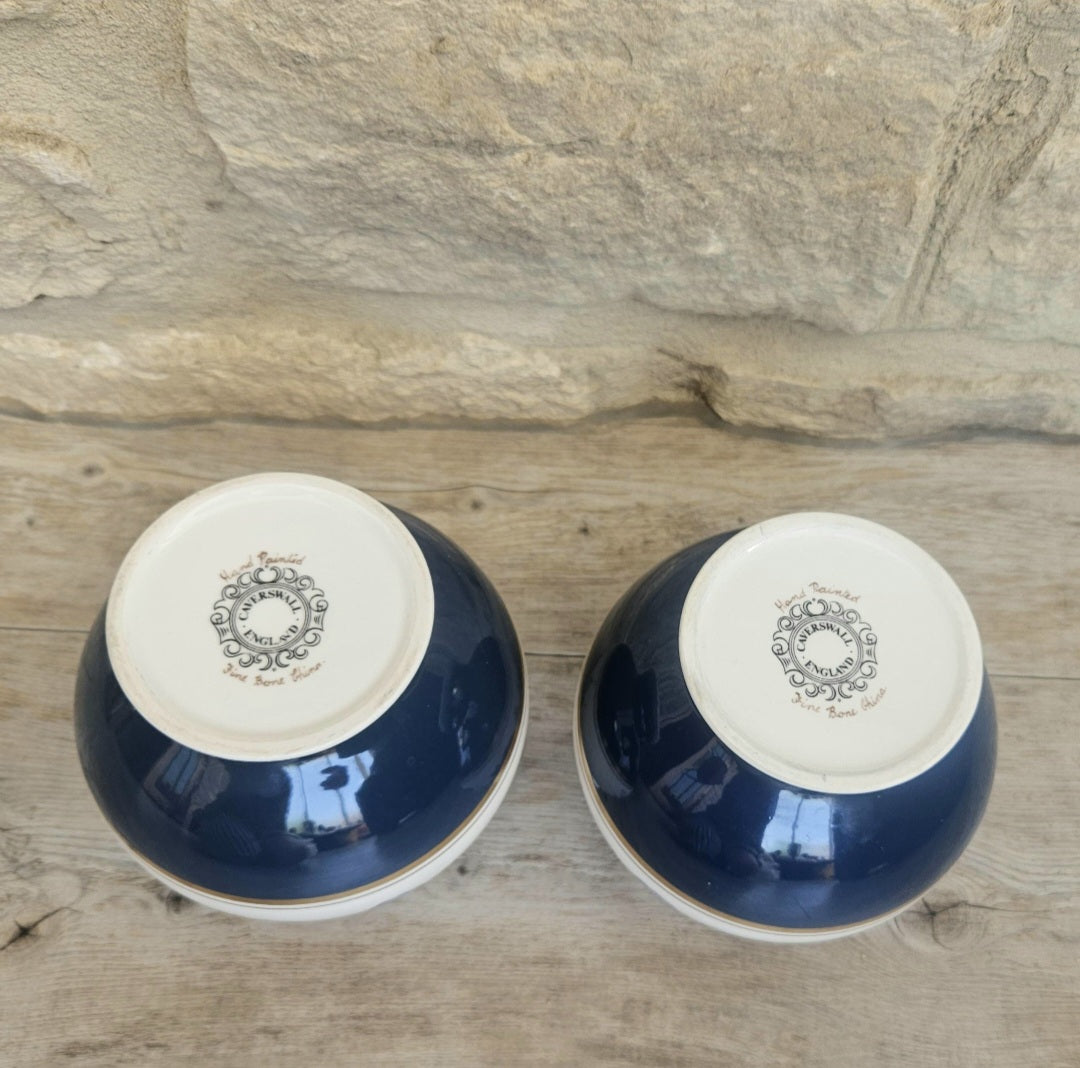 English Pair Mantle Vases Hand Painted Bone China Floral Caverswall Stoke on Trent England 11cm