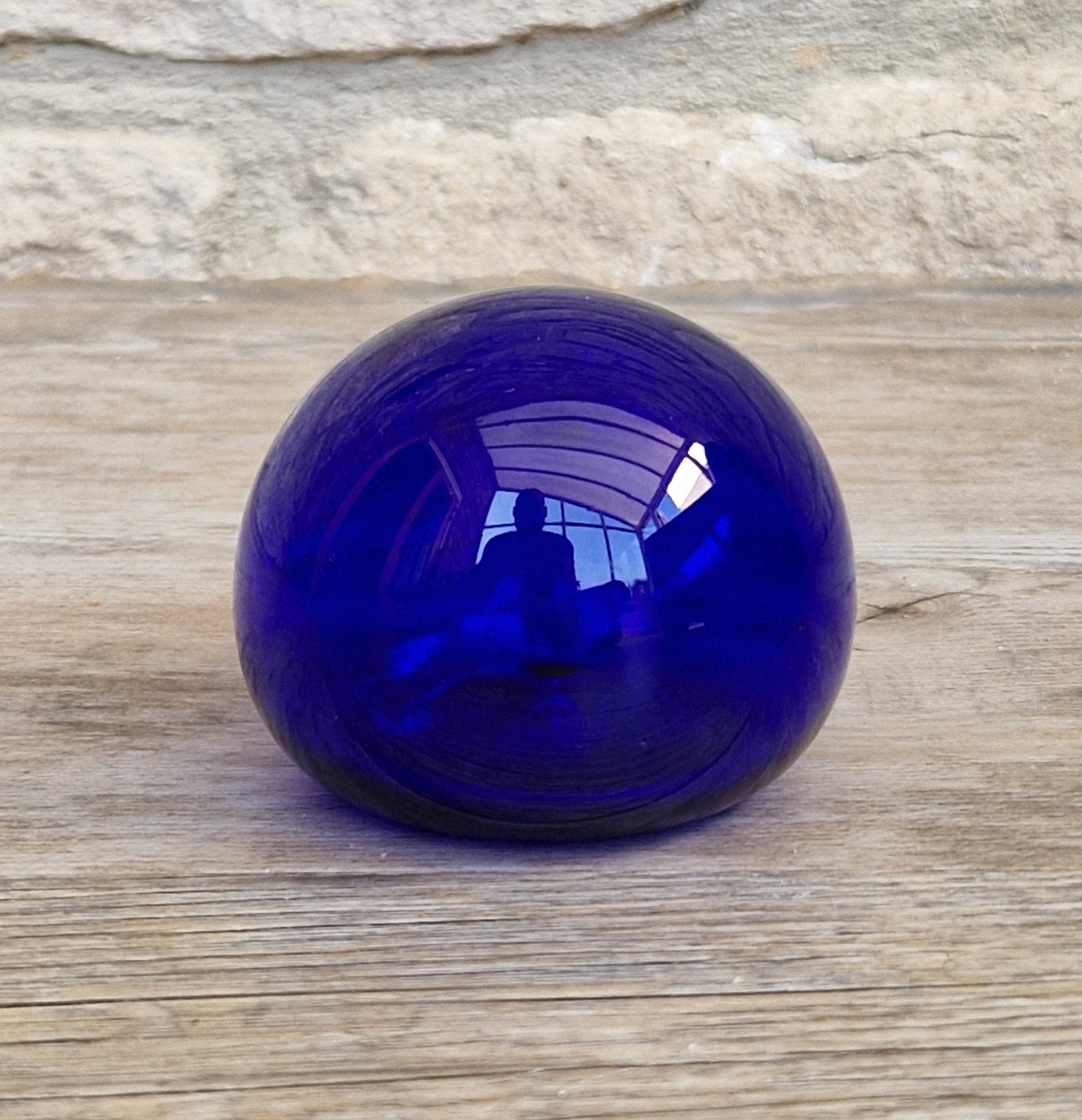 Signed Bristol Blue Glass Hollow Friendship Ball 6.5cm Handmade Vintage British Studio Art Orb
