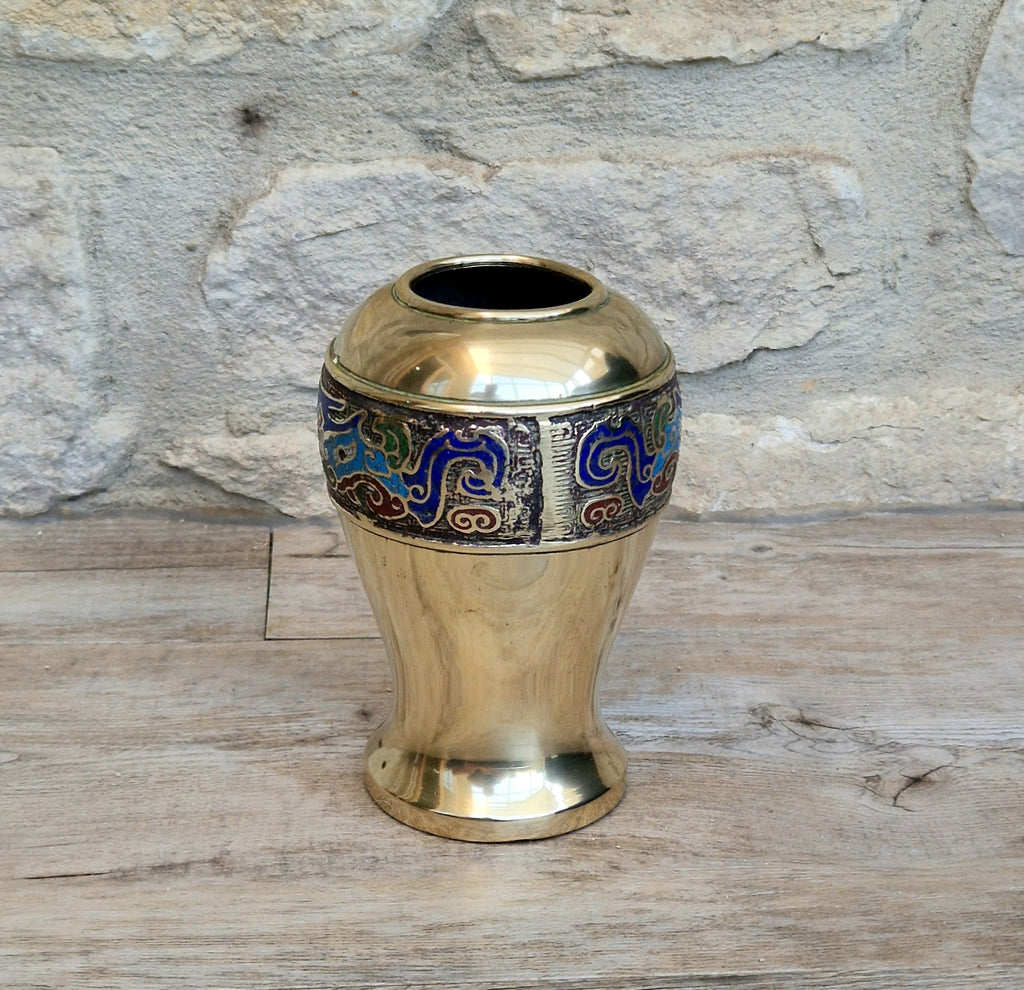 Chinese Late Qing Champleve Enamelled Bronze Small Vase 19th Century Antique
