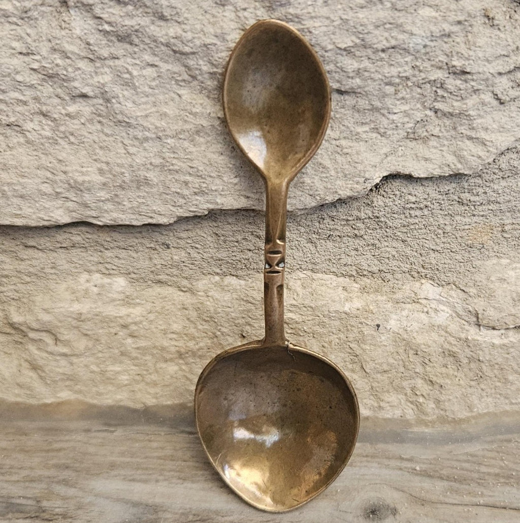 Antique 19thC Copper Double Ended Measuring Spoon Small 9cm Apothecary Gold Dust Weight Spoon 8g