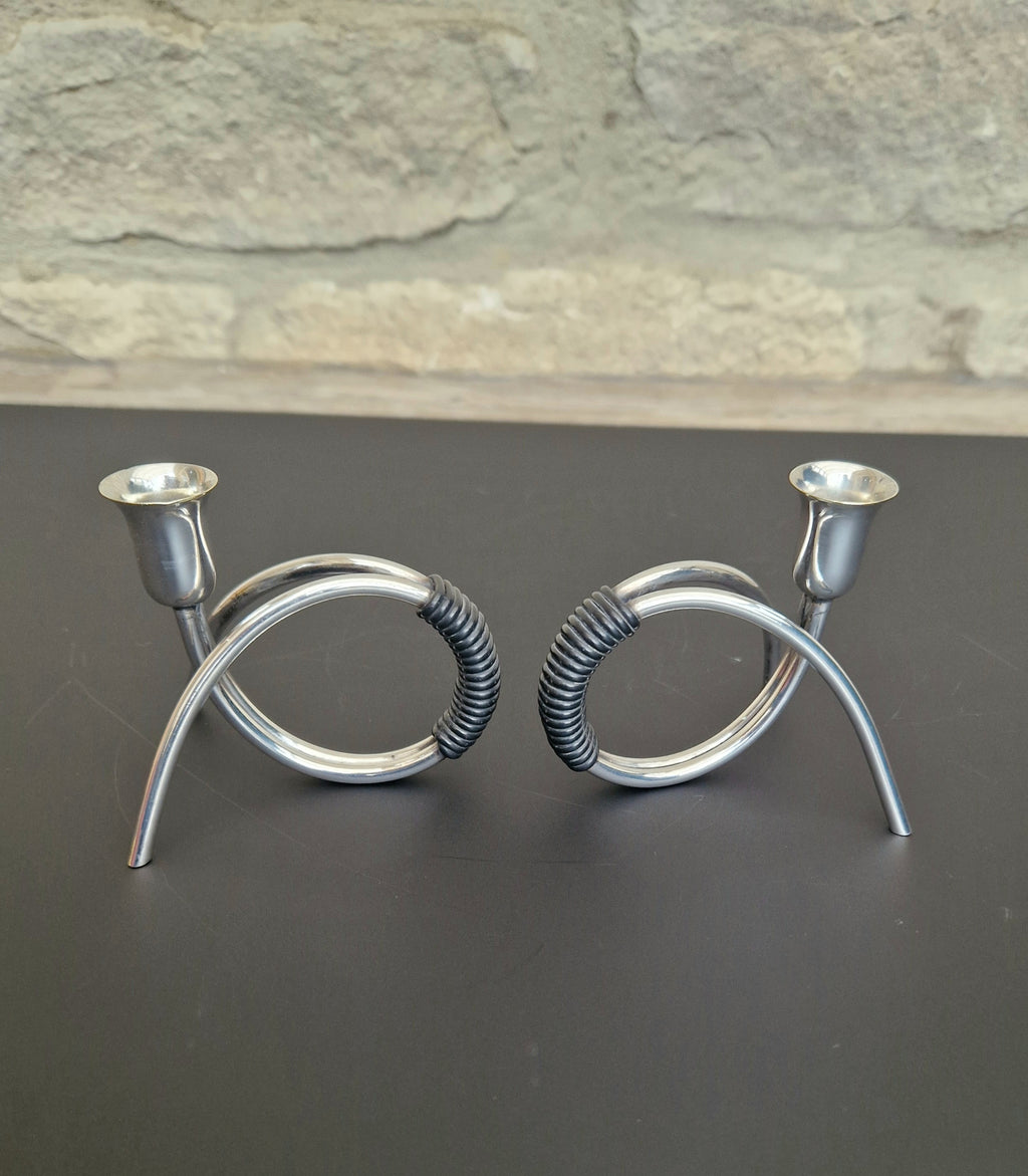 Danish Modern Miniature Silver Plated Candlesticks Carl F. Christiansen Pair