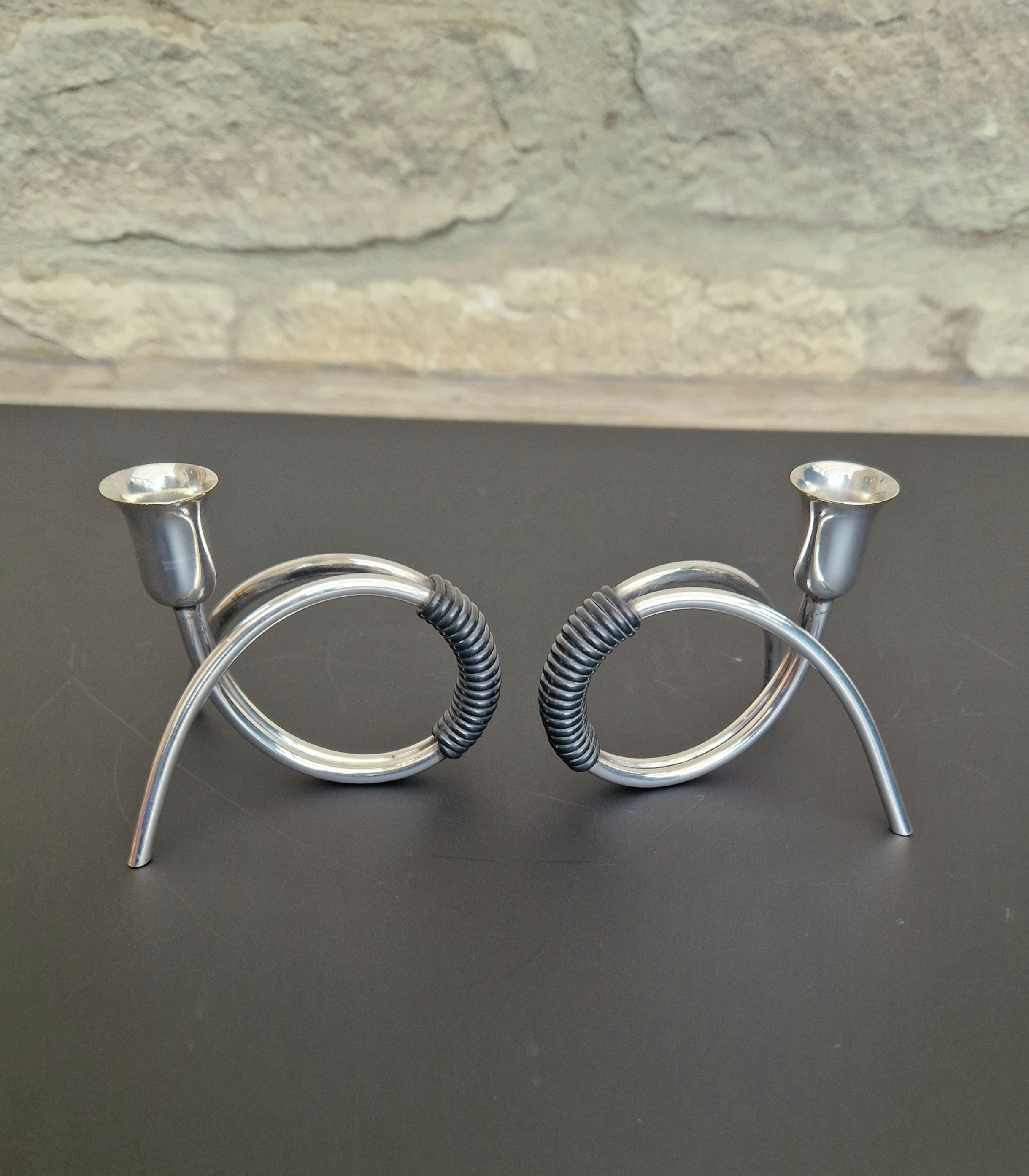 Danish Modern Miniature Silver Plated Candlesticks Carl F. Christiansen Pair