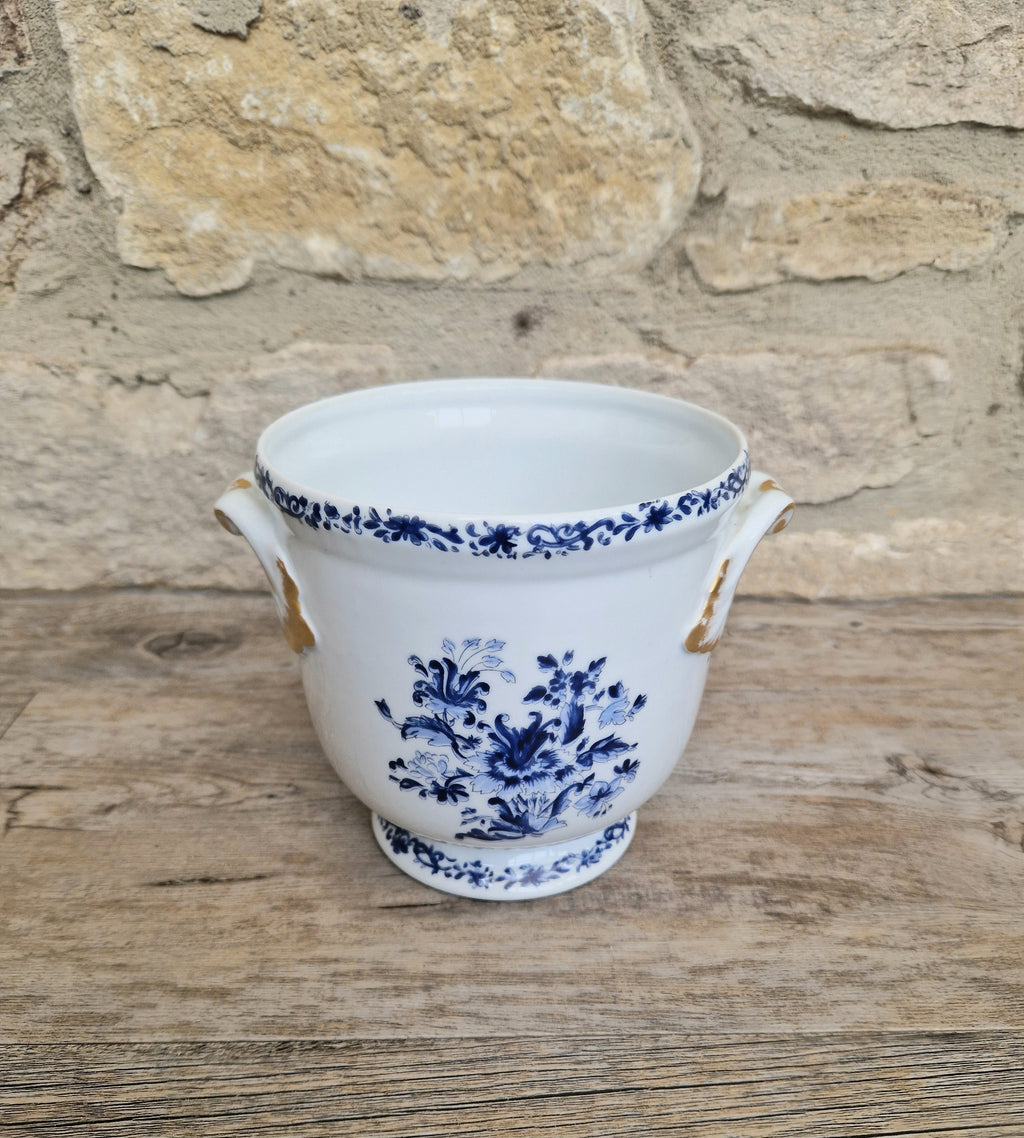 Vintage Vista Alegre Portugal Porcelain Plant Pot Round Planter / Jardinere, Blue & White