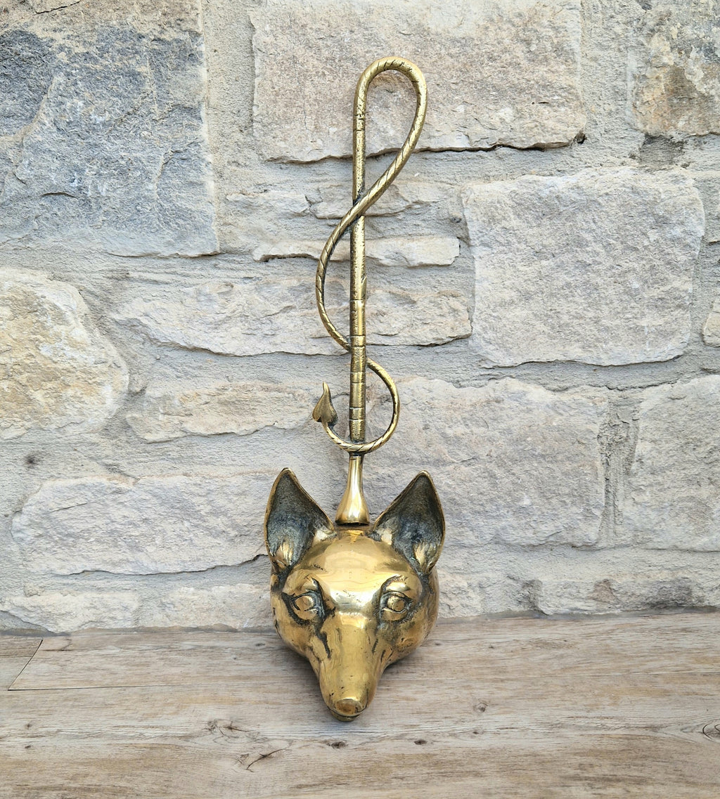 Antique Cast Brass Fox Head Door Porter Door Stop 19th C.