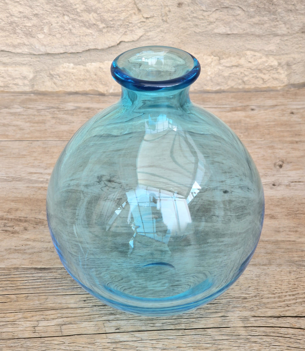 Mid-Century Kingfisher Blue Dartington Glass Mould Blown Globe Vase 17cm Rare
