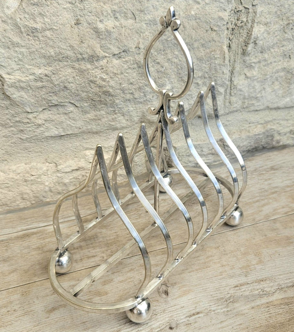 Antique Gothic Style Large Silver Plated Toast Rack Ball Feet