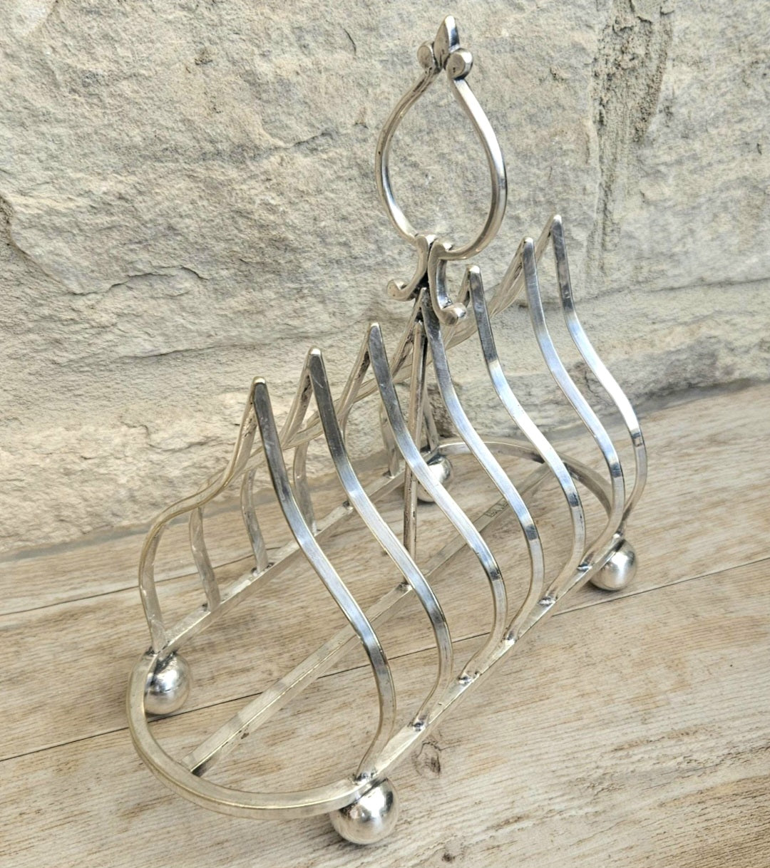 Antique Gothic Style Large Silver Plated Toast Rack Ball Feet