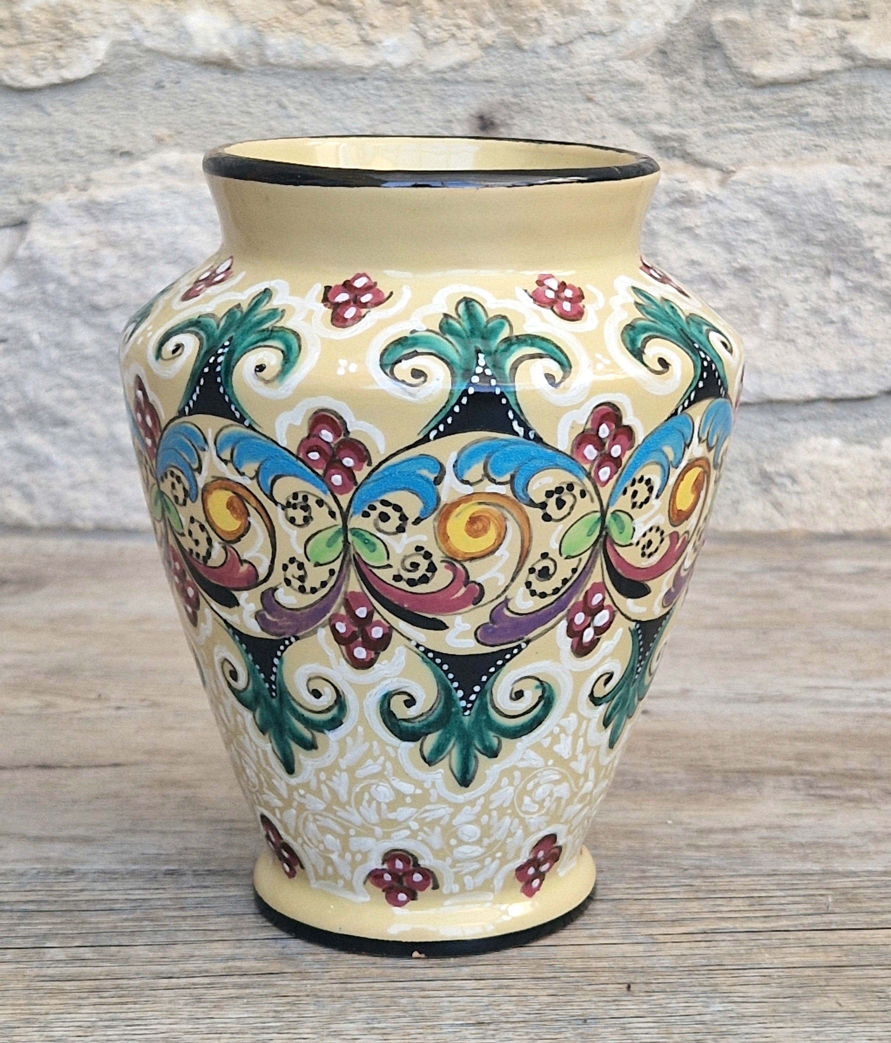 Vintage Molaroni Pesaro Italian Majolica 15cm Grotesque Baluster Vase
