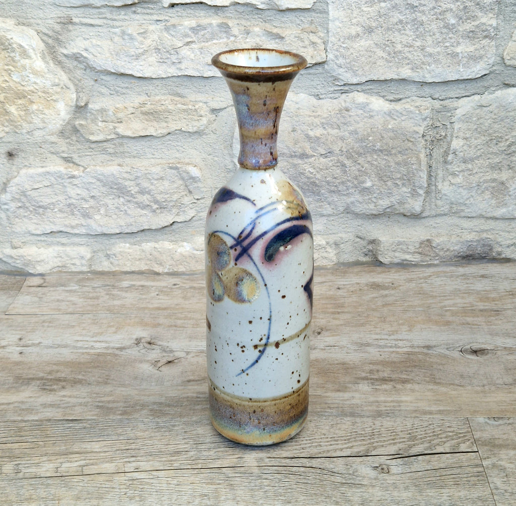 Vintage Oldrich Asenbryl Sarn Pottery 28cm Stoneware Bottle Vase Welsh Studio Ceramic 1970s