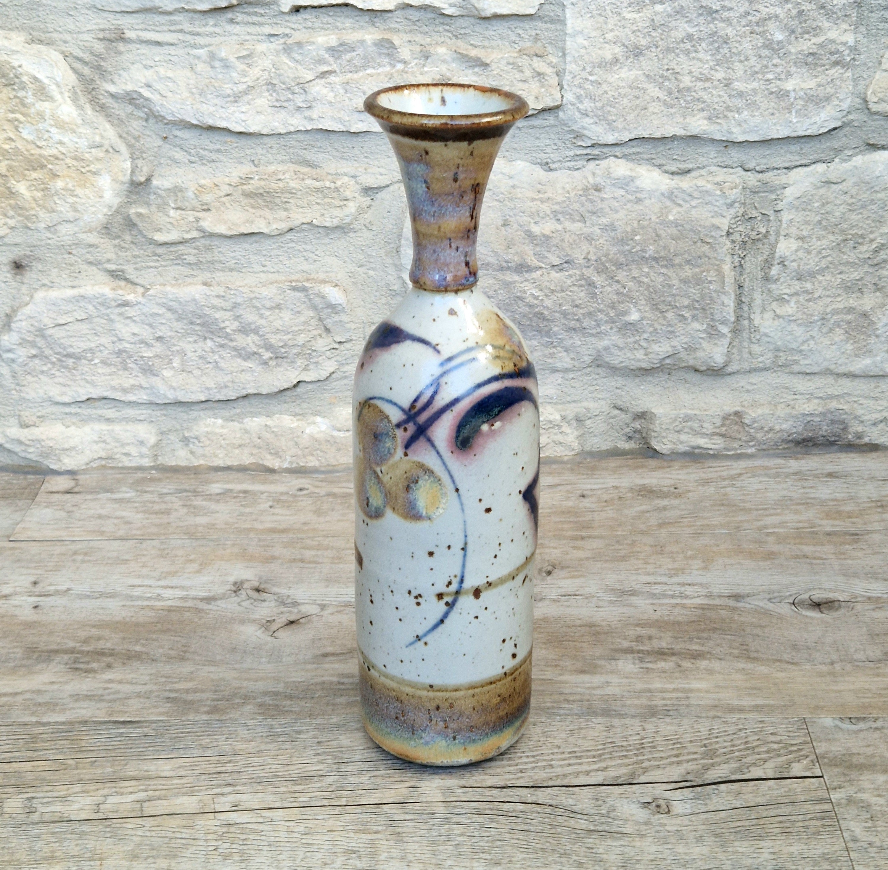 Vintage Oldrich Asenbryl Sarn Pottery 28cm Stoneware Bottle Vase Welsh Studio Ceramic 1970s