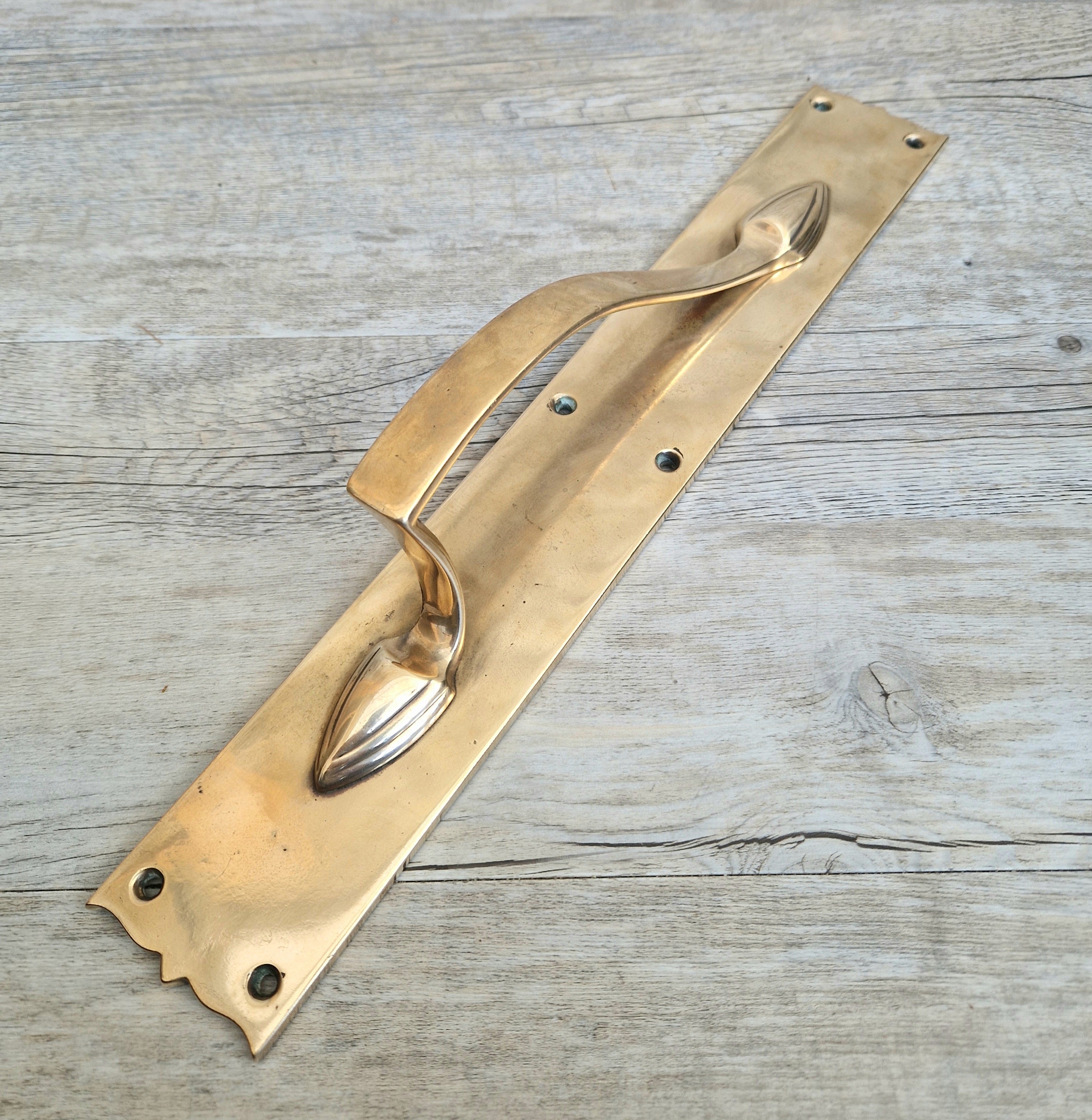Art Nouveau Solid Brass Door Pull Hande & Back Plate Antique 15" (38cm)