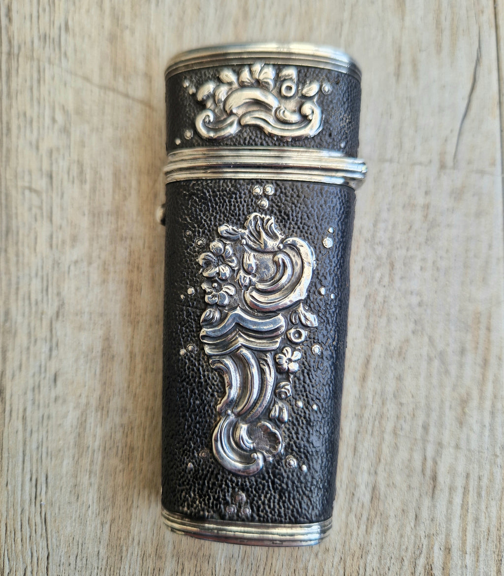 18th Century Etui French Black Shagreen & Silver Necessaire Case Rare Early Example