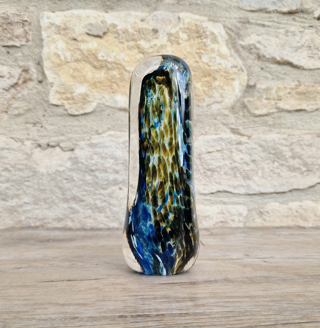 1980's Isle of Wight Art Glass 'Off the Shelf' Obelisk Paperweight Rare & Perfect With Label