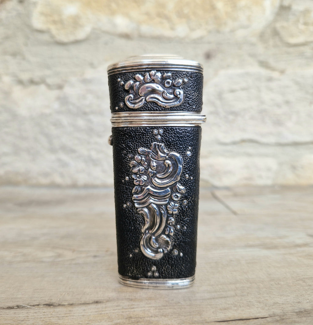 18th Century Etui French Black Shagreen & Silver Necessaire Case Rare Early Example
