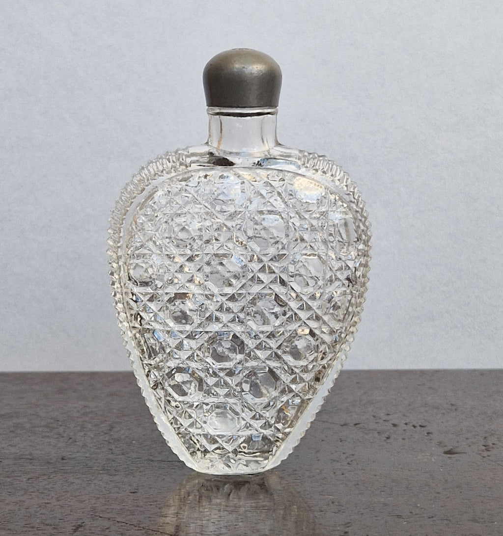Antique Victorian Pressed Glass Heart Perfume Bottle Pocket Scent Flask Original Cap